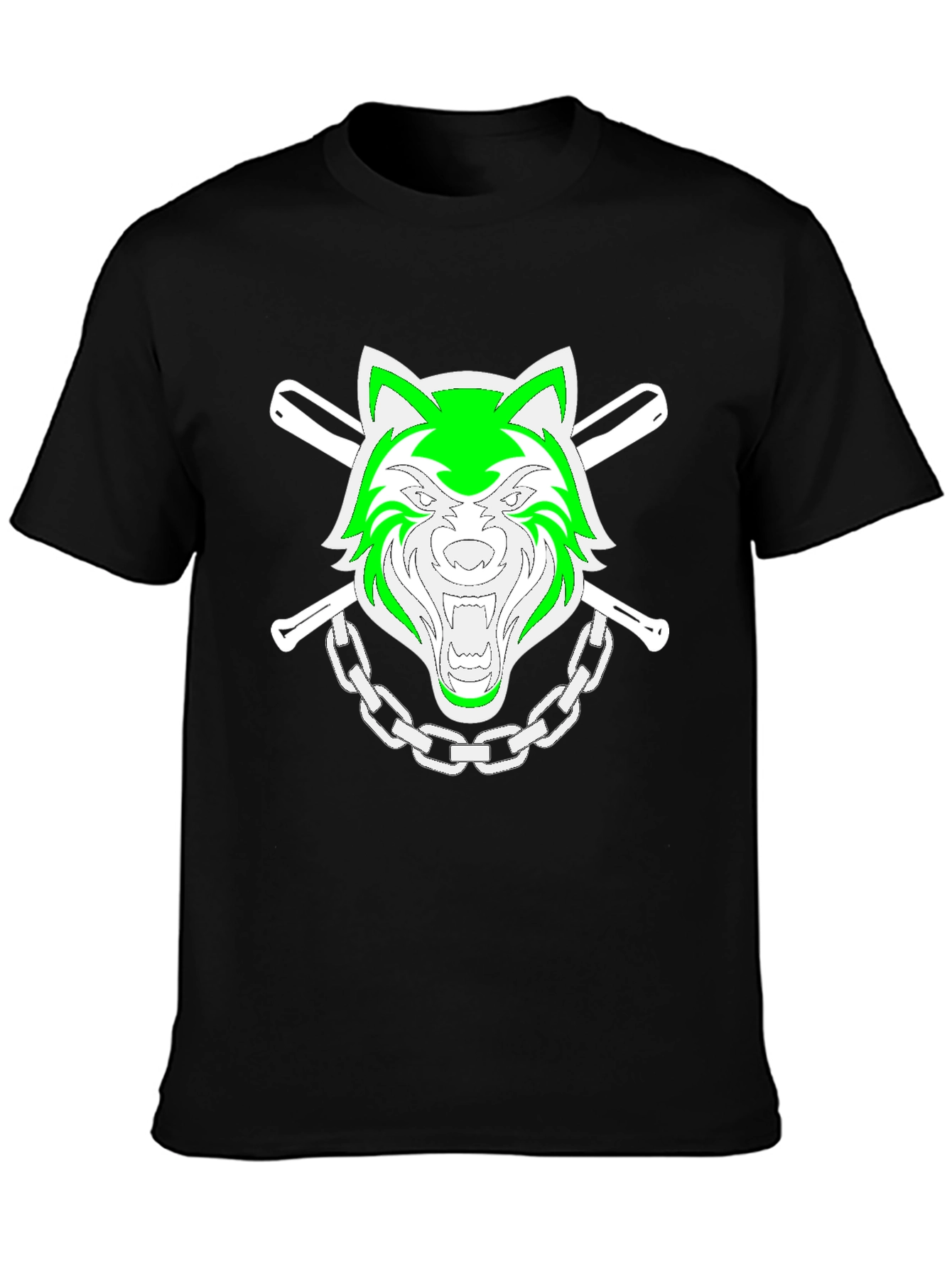 Black Green Wolf Graphic Black T-Shirt view 3