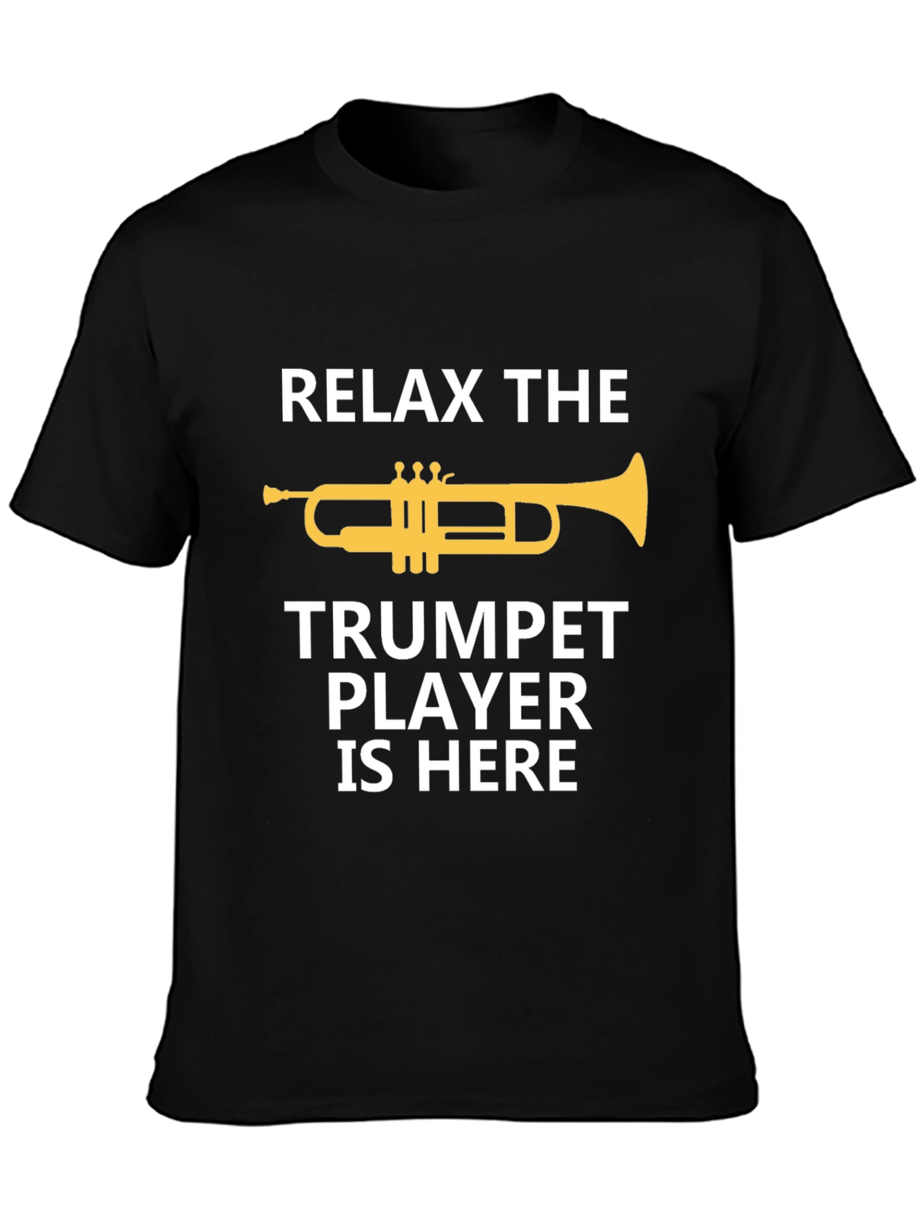 Black Relax Trumpet Player Here - Musician Graphic Tee view 3