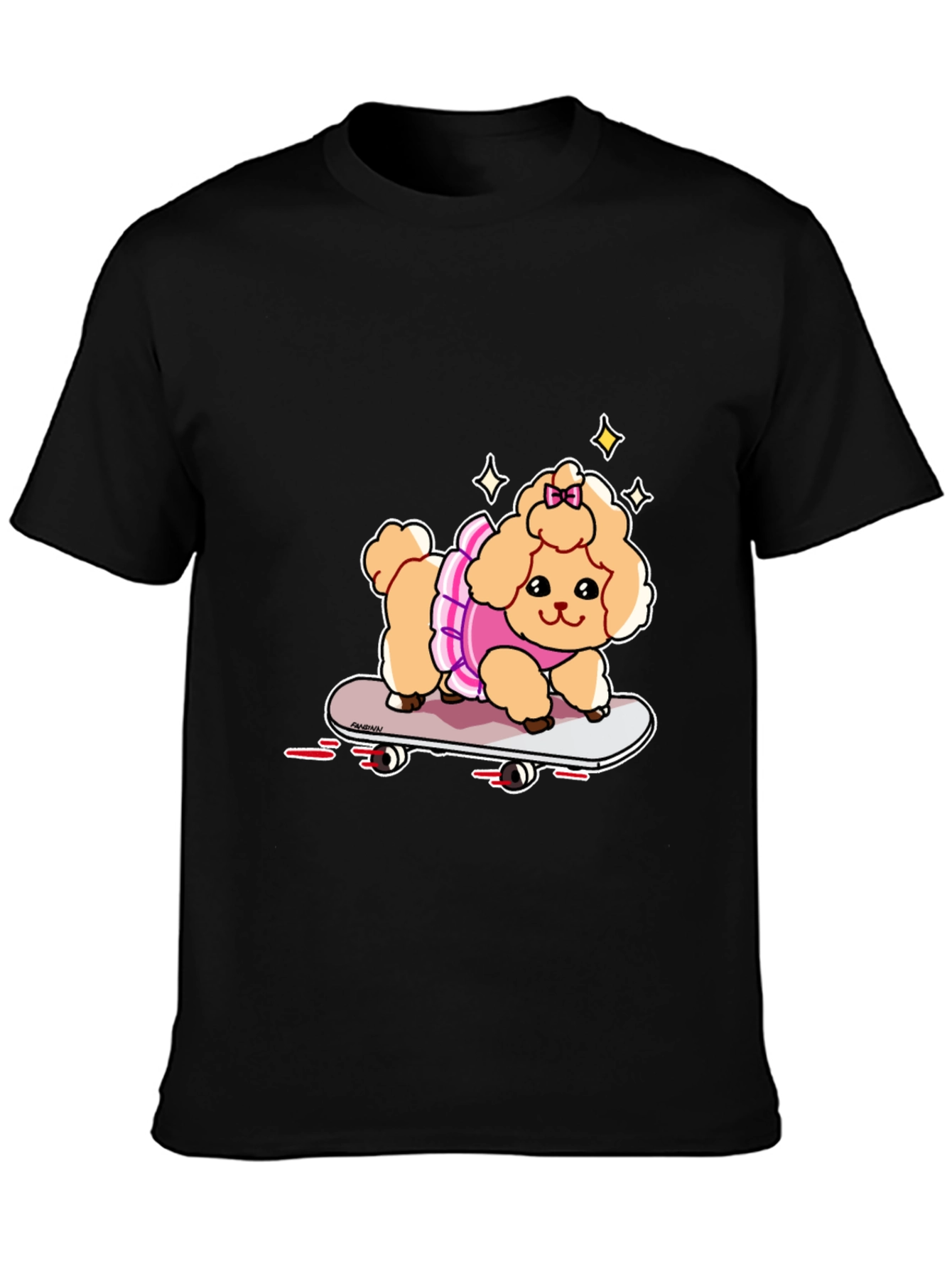 Black Cute Skateboard Poodle T-Shirt view 3