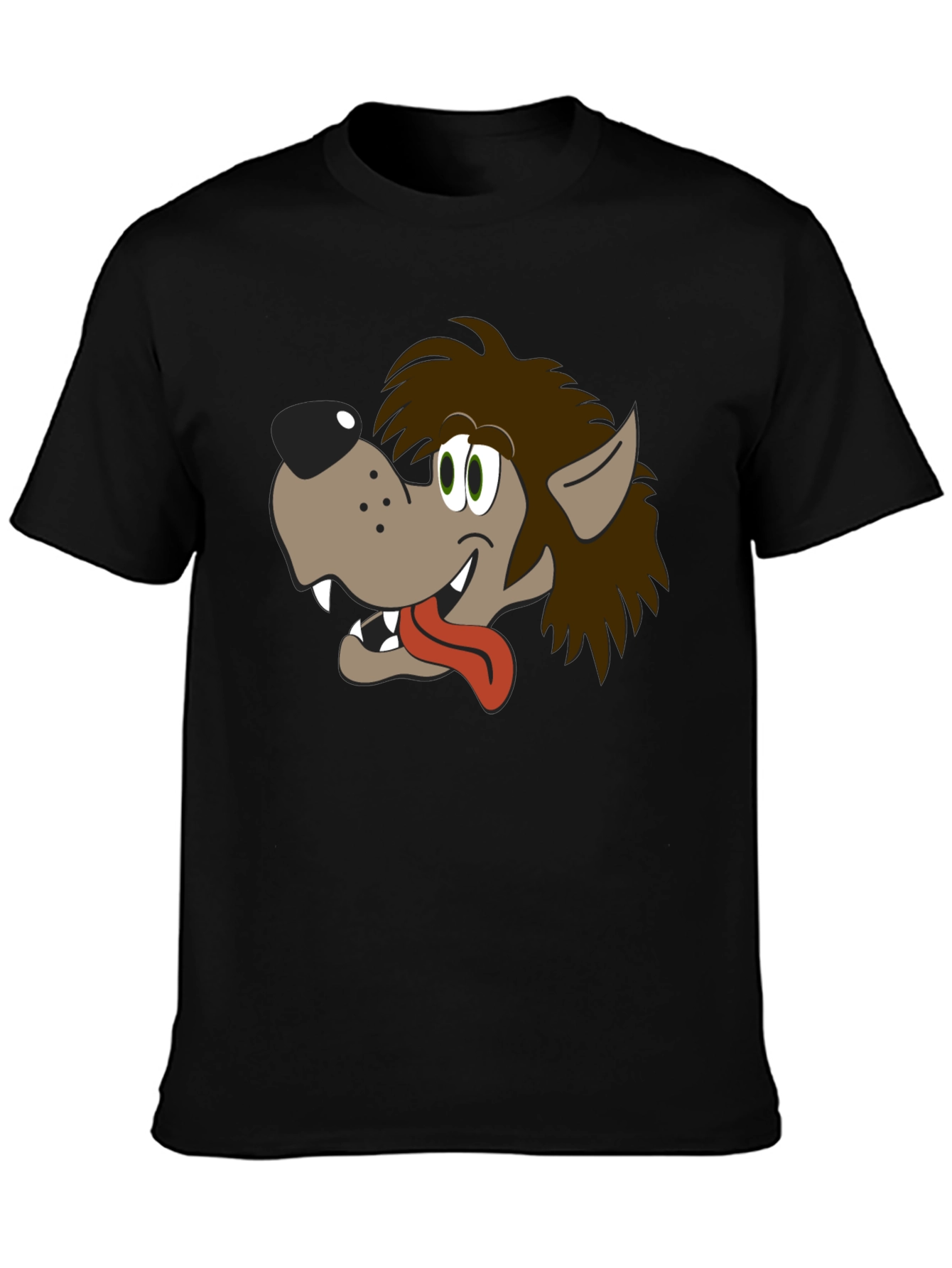 Black Cartoon Wolf Graphic Tee - Black Cotton Blend Shirt view 3
