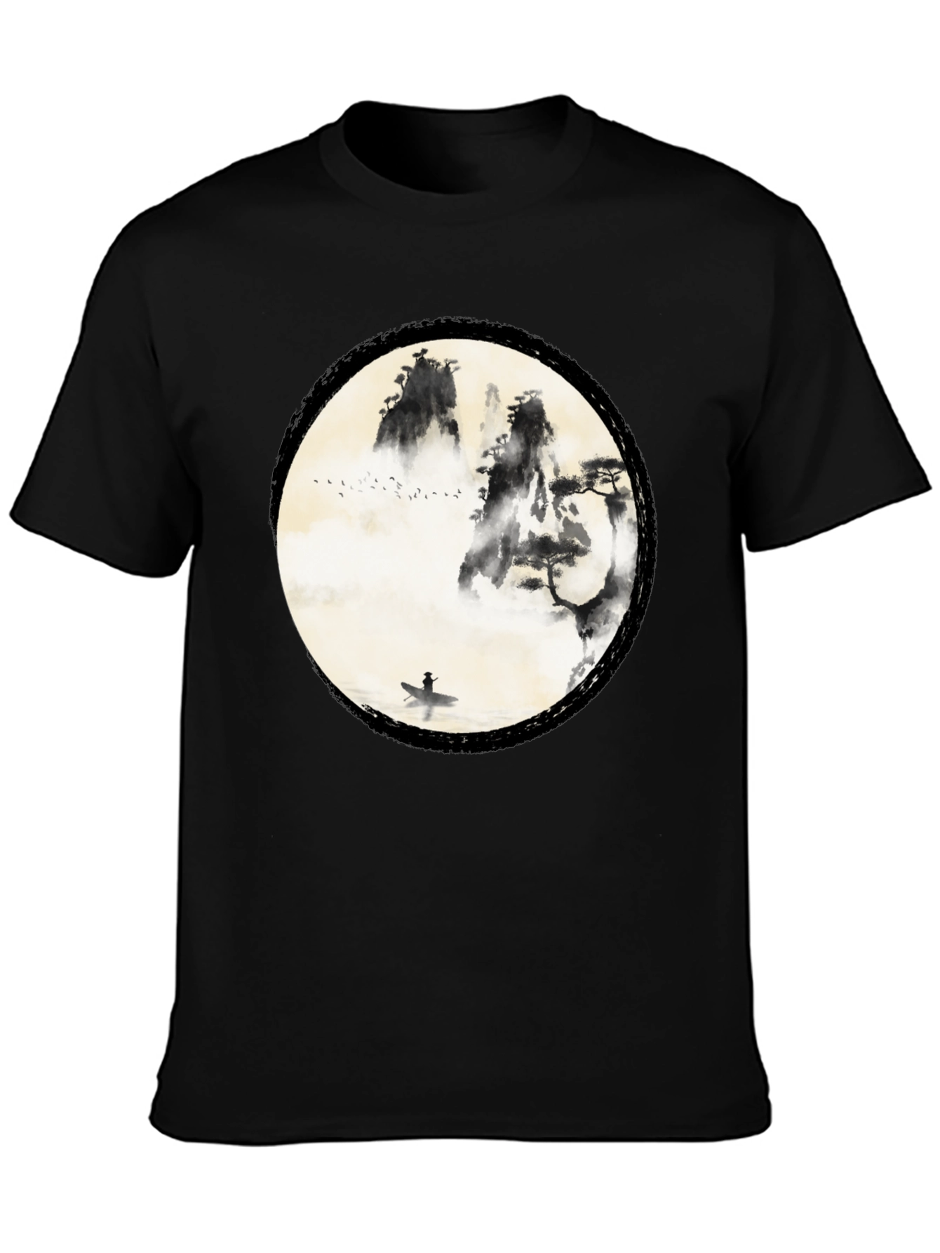Black Zen Mountain & Boat Graphic Tee - Black view 3