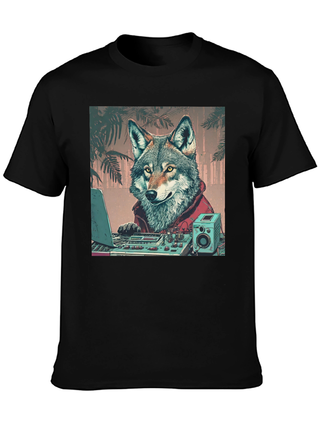 Black DJ Wolf Graphic Tee - Cool Animal Lover Shirt view 3