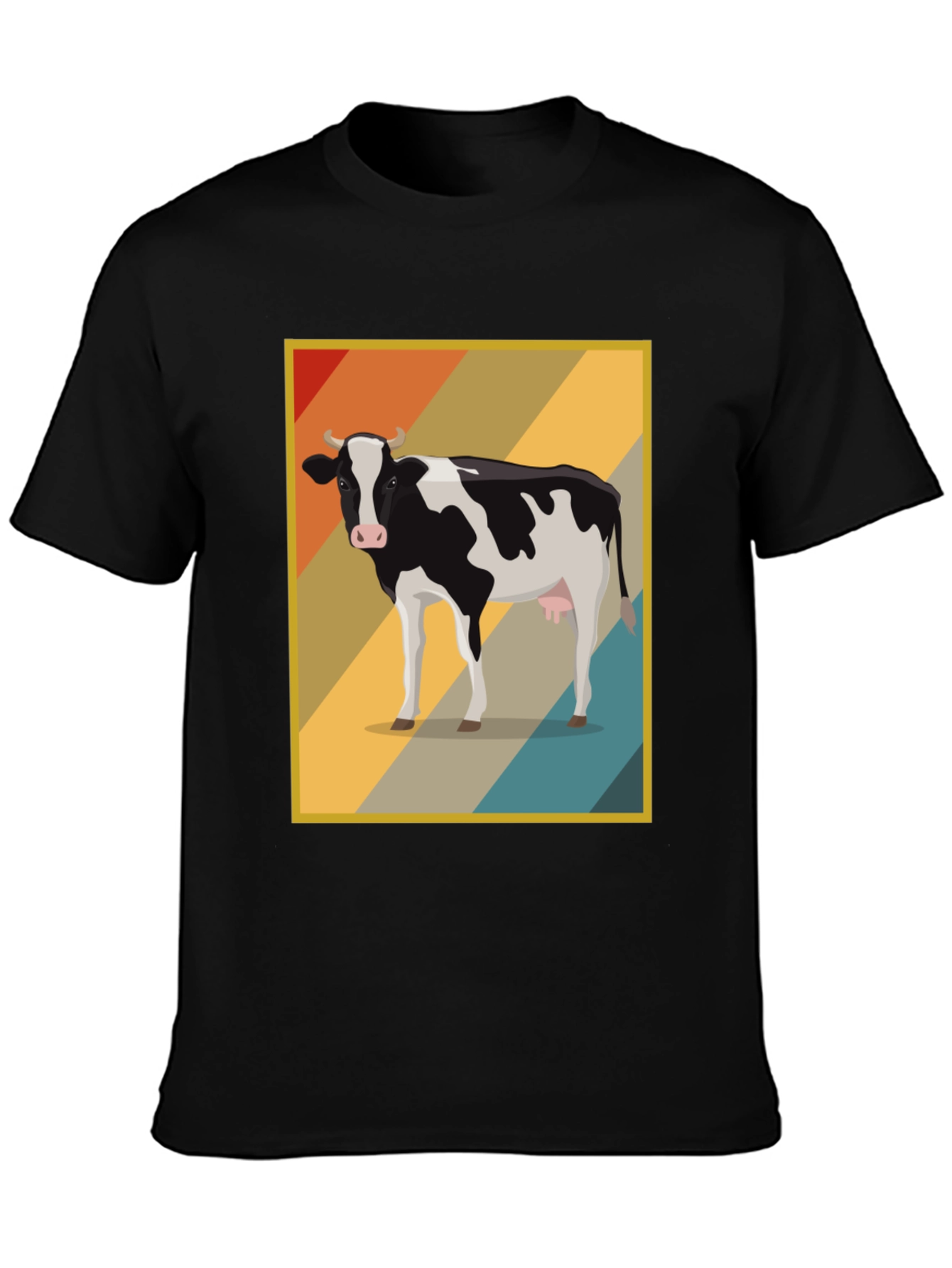 Black Retro Cow Graphic Tee - Farm Animal T-Shirt view 3