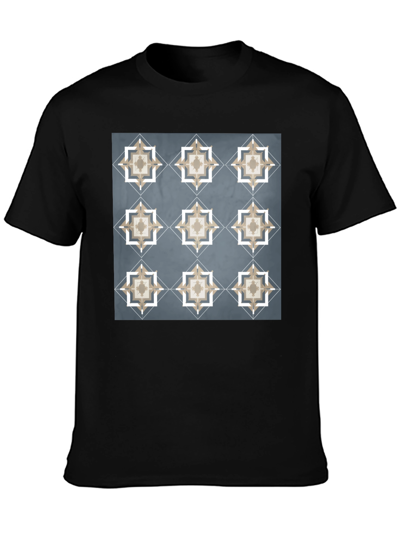 Black Geometric Star Pattern T-Shirt - Modern Style view 3
