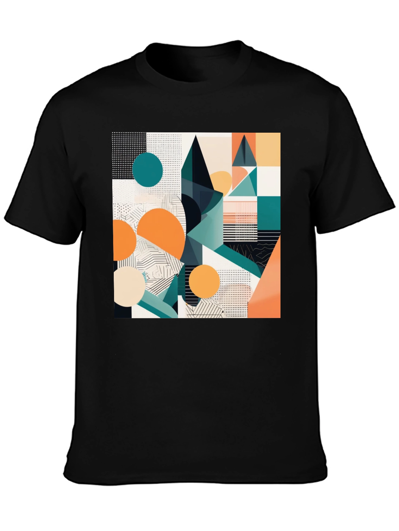Black Abstract Geometric Print Black T-Shirt view 3