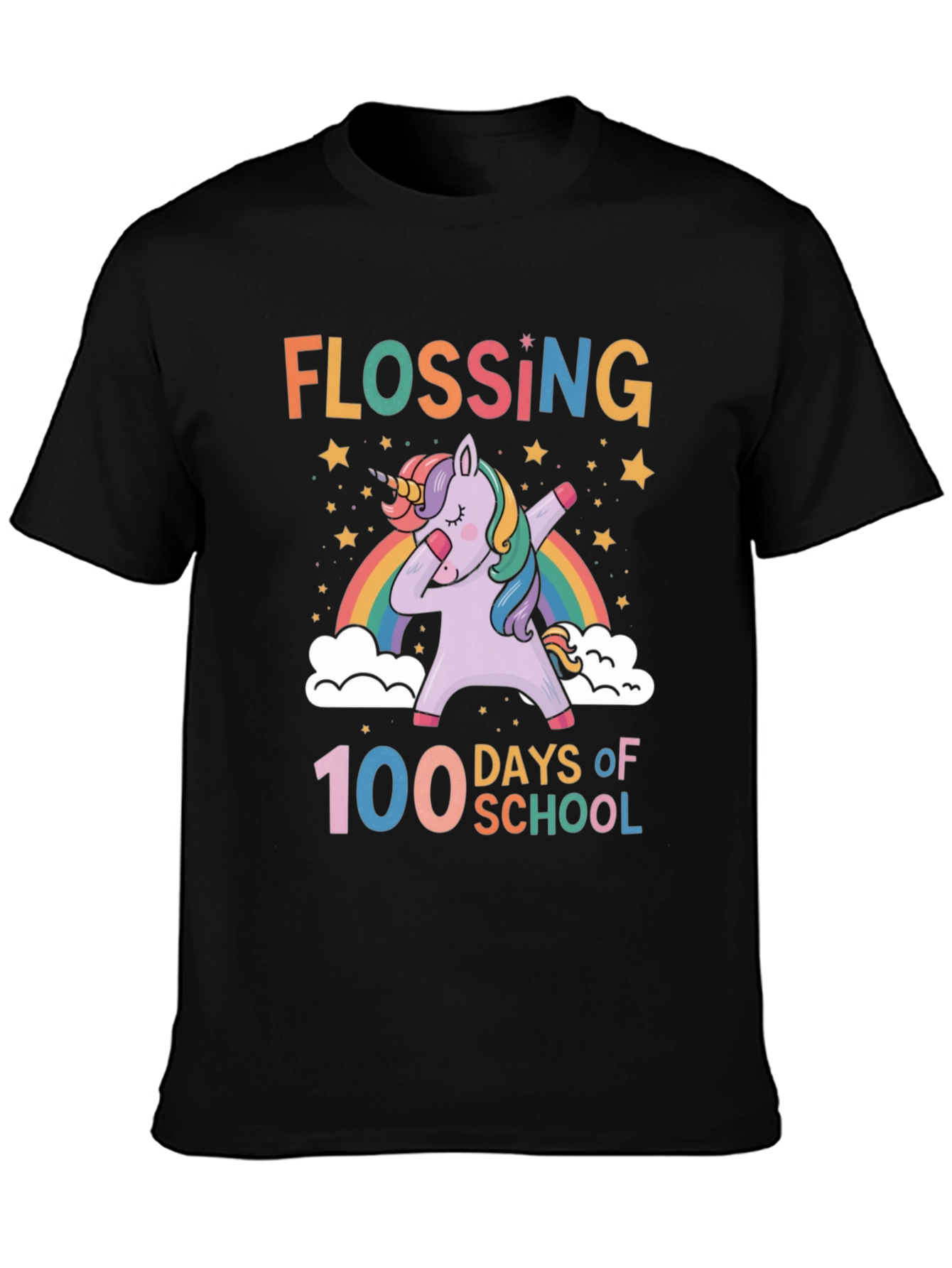 Black Flossing Unicorn 100 Days of School T-Shirt view 3