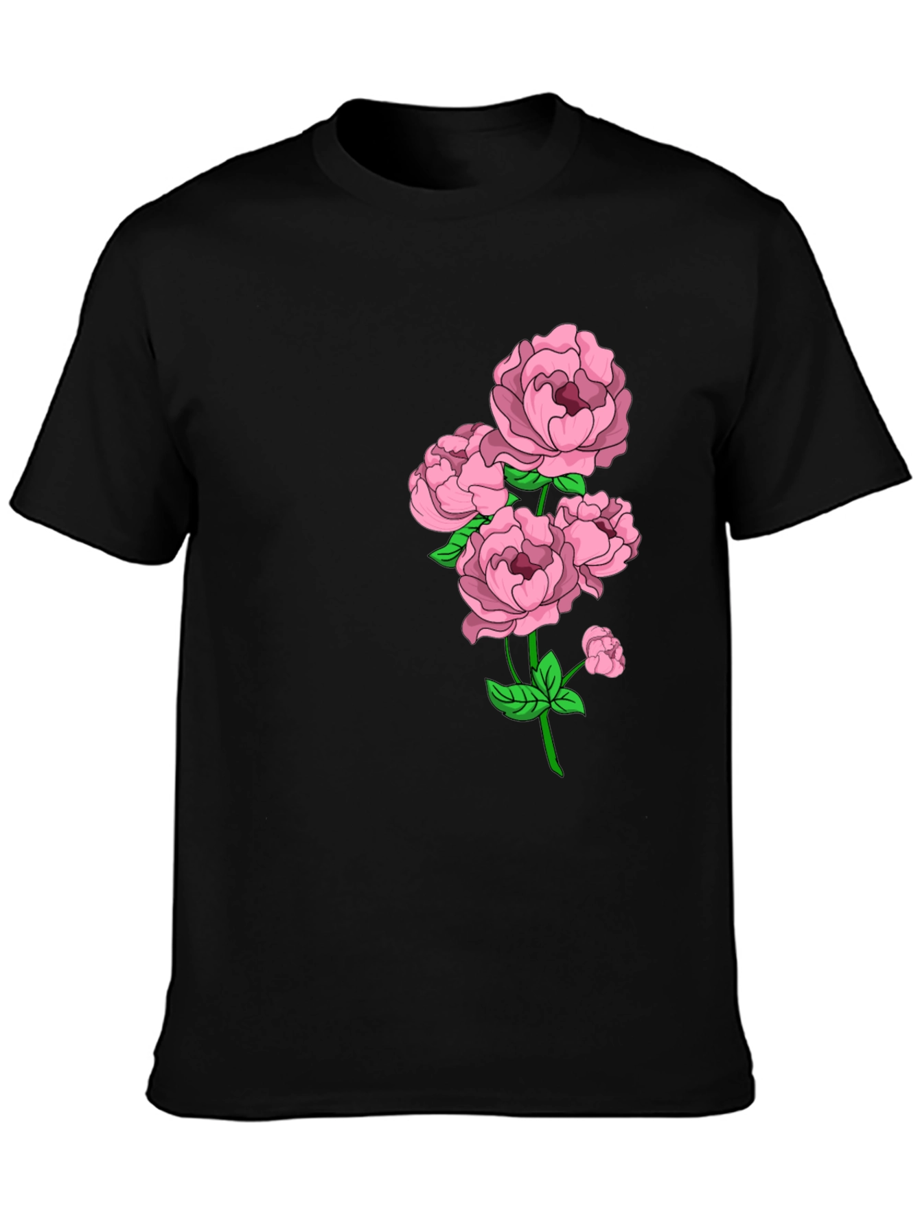Black Floral Print Crew Neck Tee - Elegant Casual Wear view 3