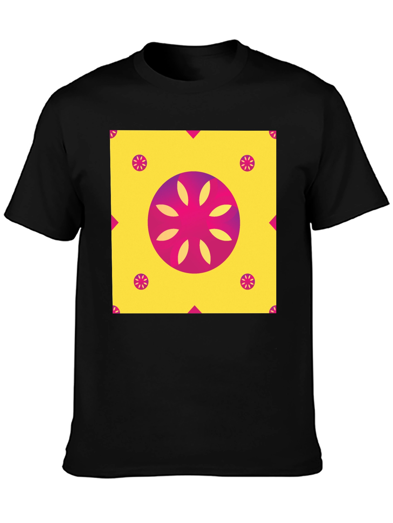 Black Geometric Floral Print T-Shirt - Vibrant Design view 3