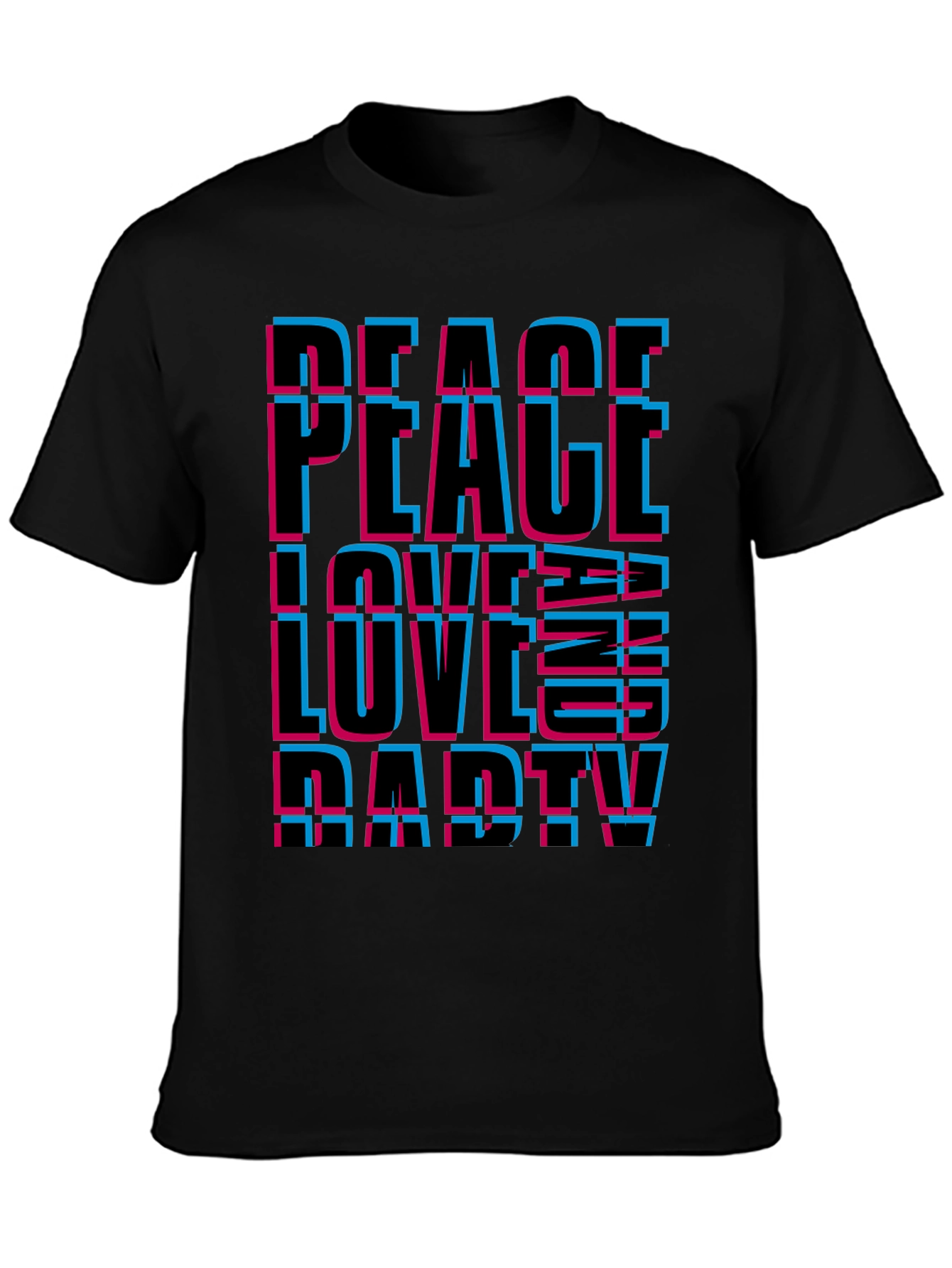 Black Peace Love Party Graphic Tee - Black Casual T-Shirt view 3