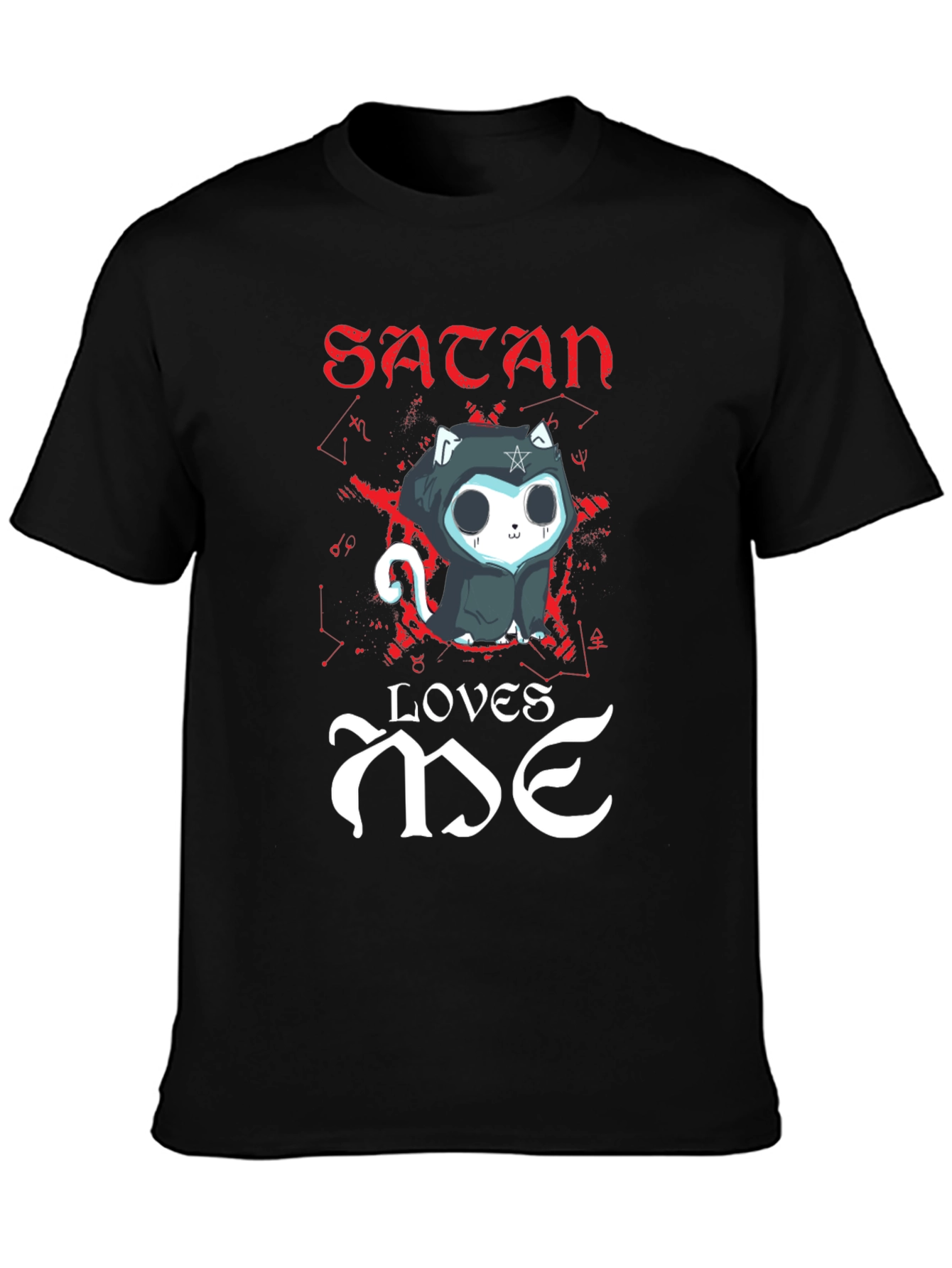 Black Satan Loves Me Cat Graphic Tee - Black Cotton T-Shirt view 3
