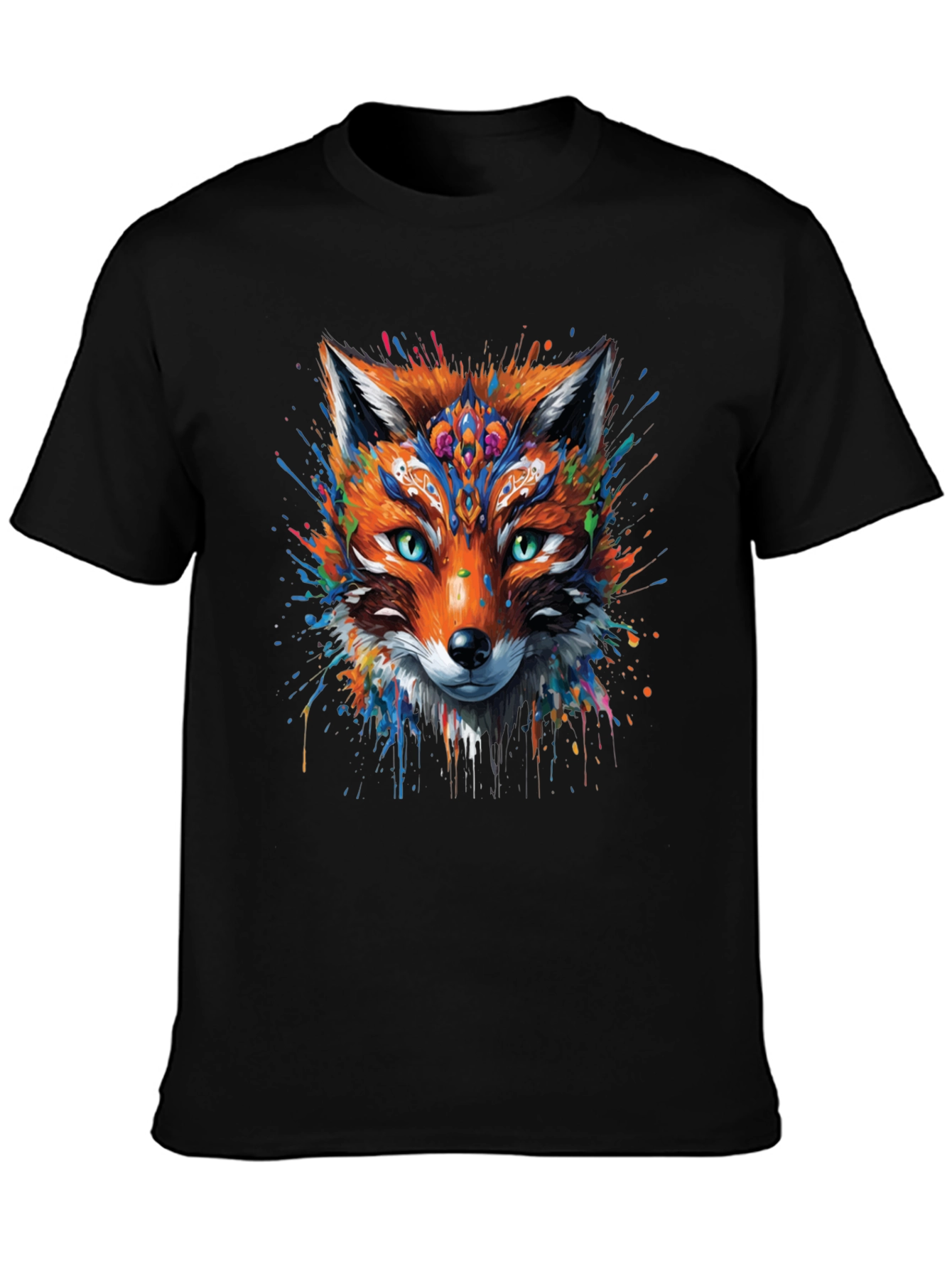 Black Abstract Fox Graphic Black T-Shirt view 3