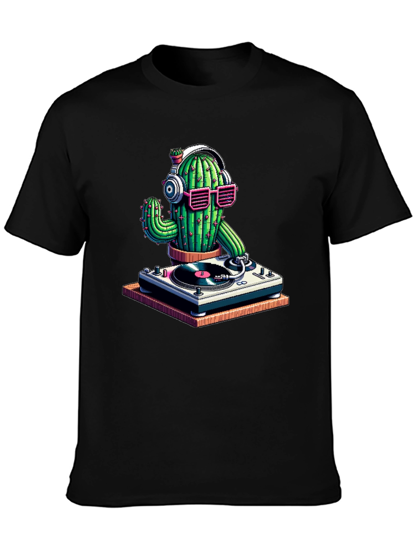 Black DJ Cactus T-Shirt - Black Cotton Tee view 3