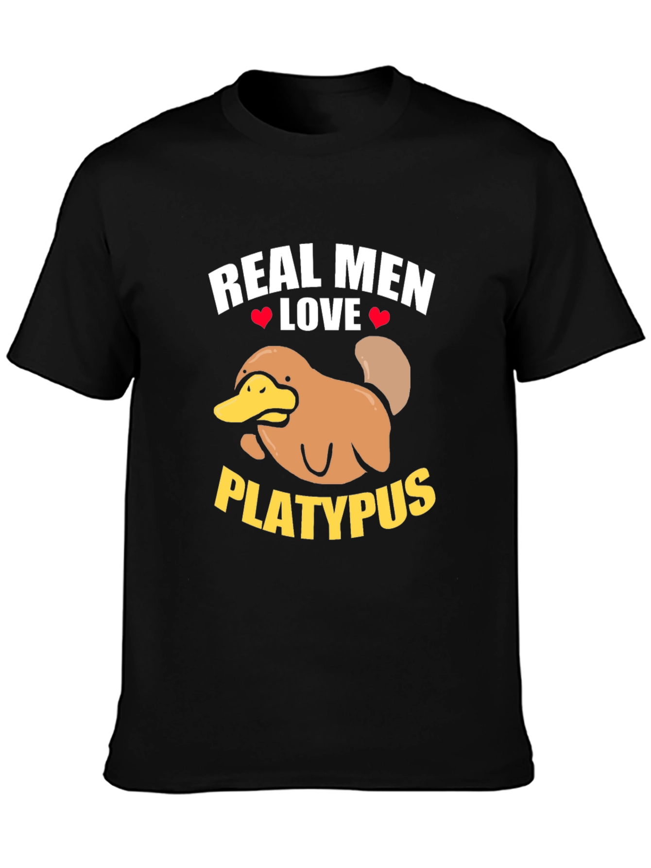 Black Real Men Love Platypus T-Shirt - Novelty Graphic Tee view 3