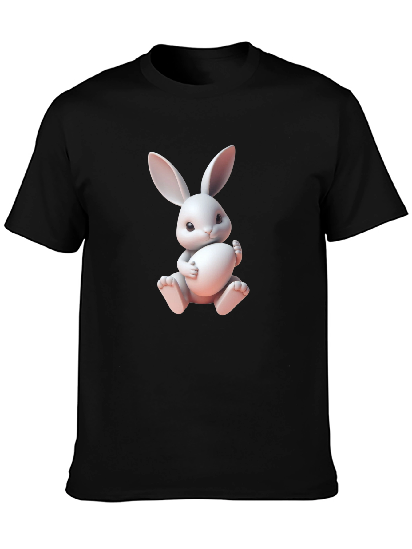 Black Cute Bunny Graphic Tee - Soft Cotton Blend view 3