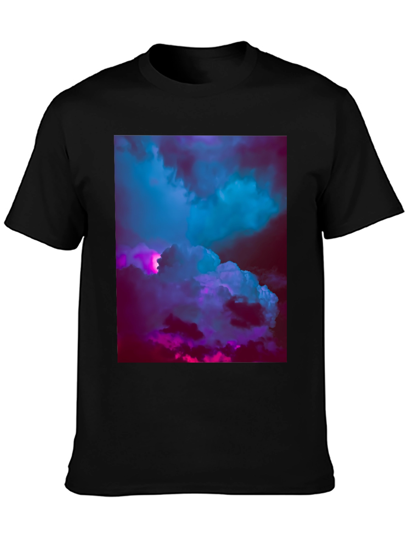 Black Vaporwave Clouds Graphic Tee - Black Cotton T-Shirt view 3