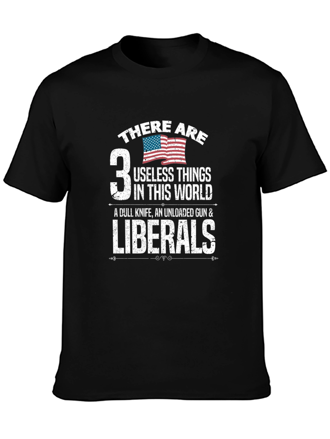 Black 3 Useless Things Funny Political T-Shirt view 3