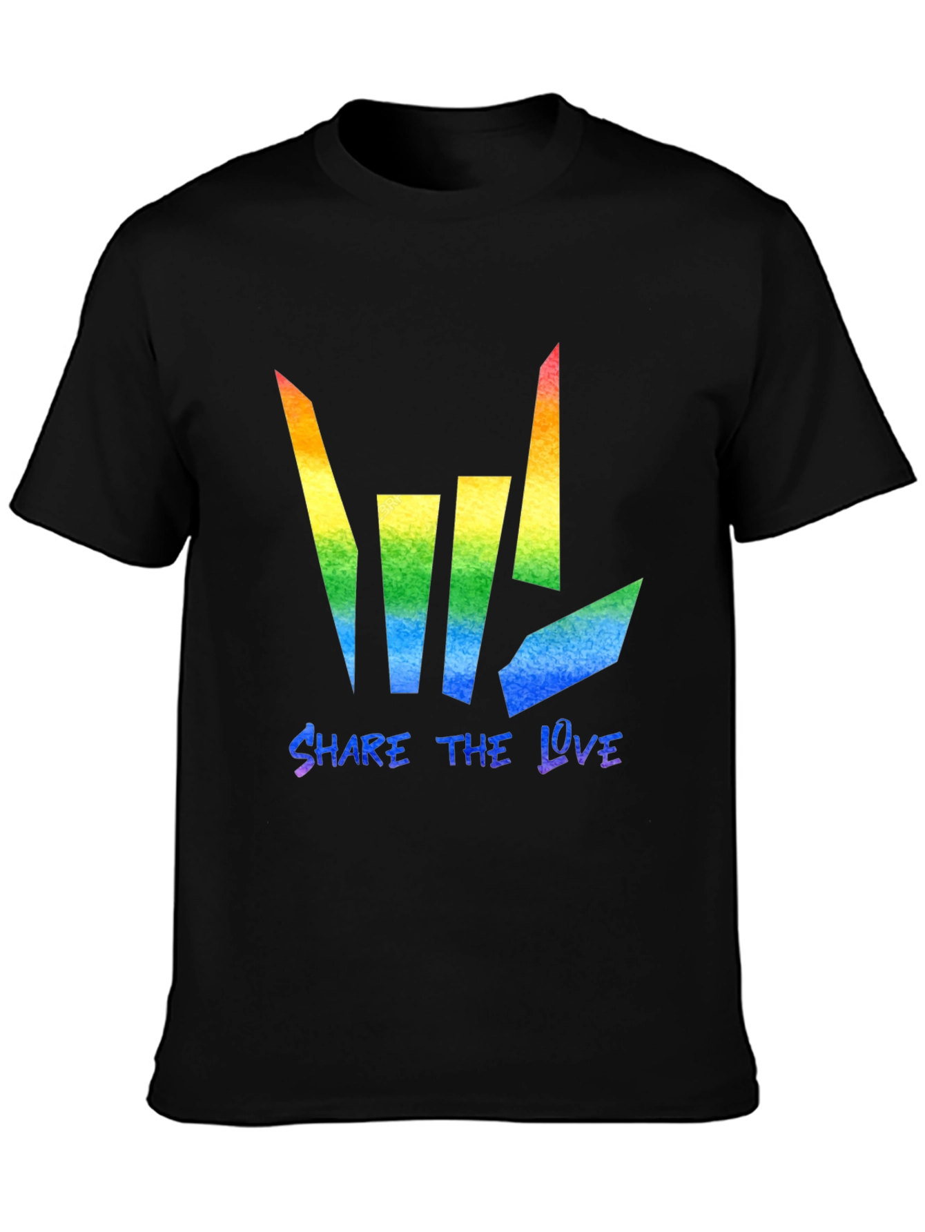 Black Share the Love Rainbow Graphic Tee - Black Cotton Blend view 3