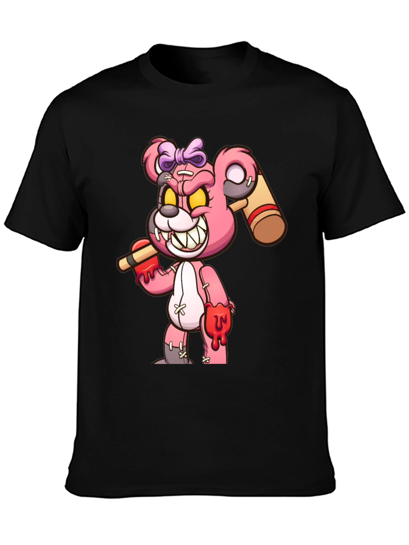 Black Scary Bloody Teddy Bear Graphic T-Shirt view 3
