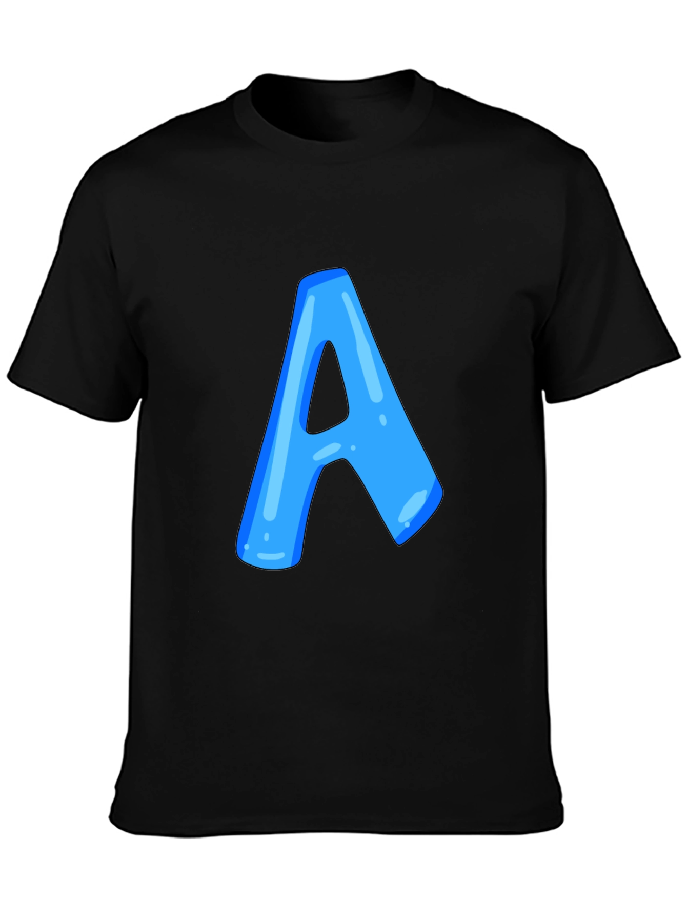 Black Men's Black T-Shirt with Blue Letter "A" Design view 3