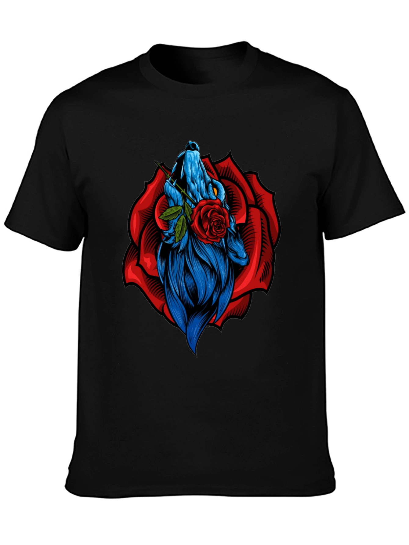 Black Wolf Rose Graphic T-Shirt - Unique Animal Design view 3