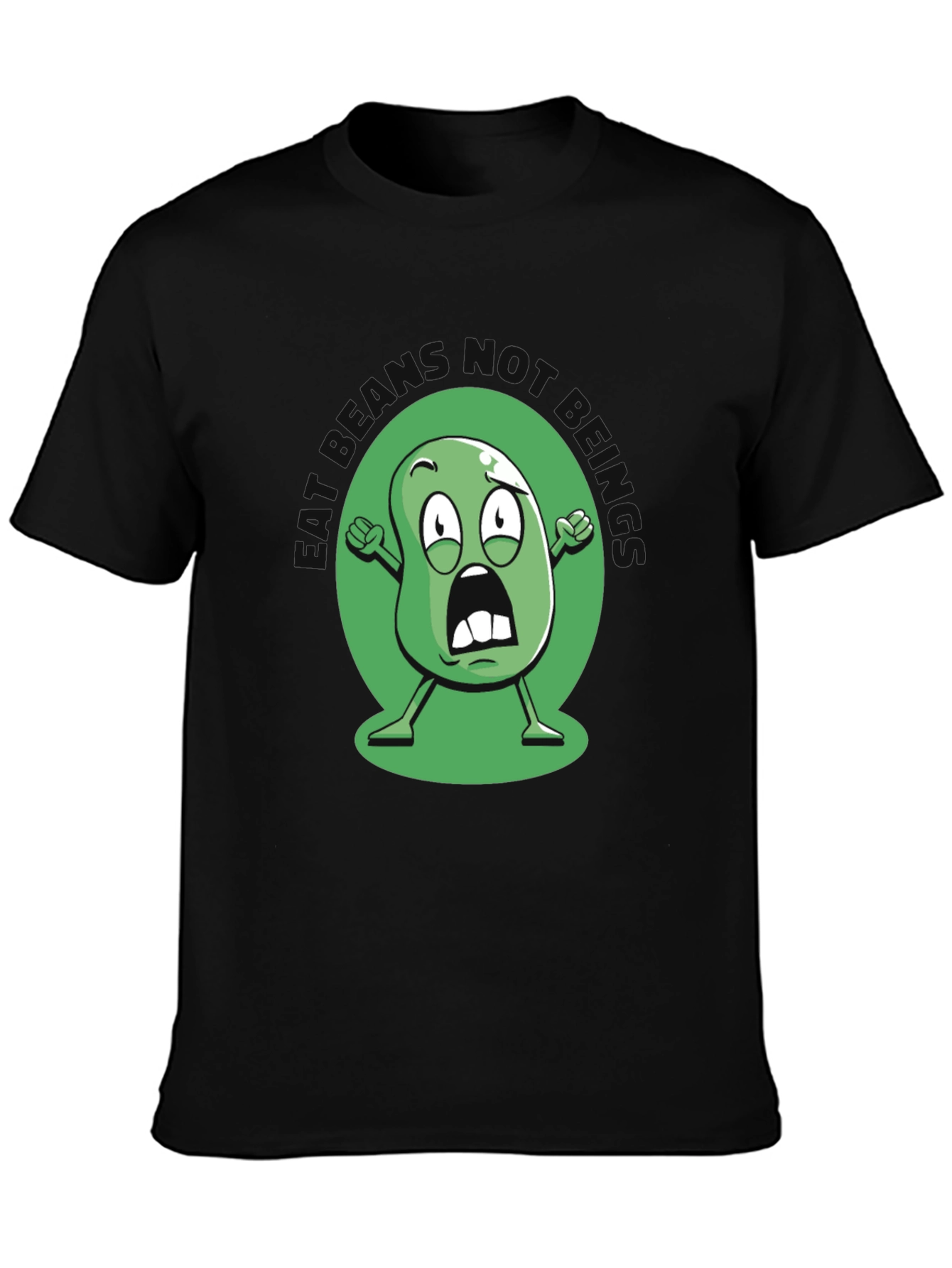 Black Funny Cartoon Bean Graphic T-Shirt view 3