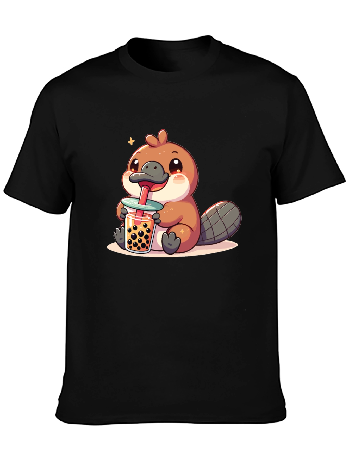 Black Cute Beaver Boba Tea Graphic Tee view 3