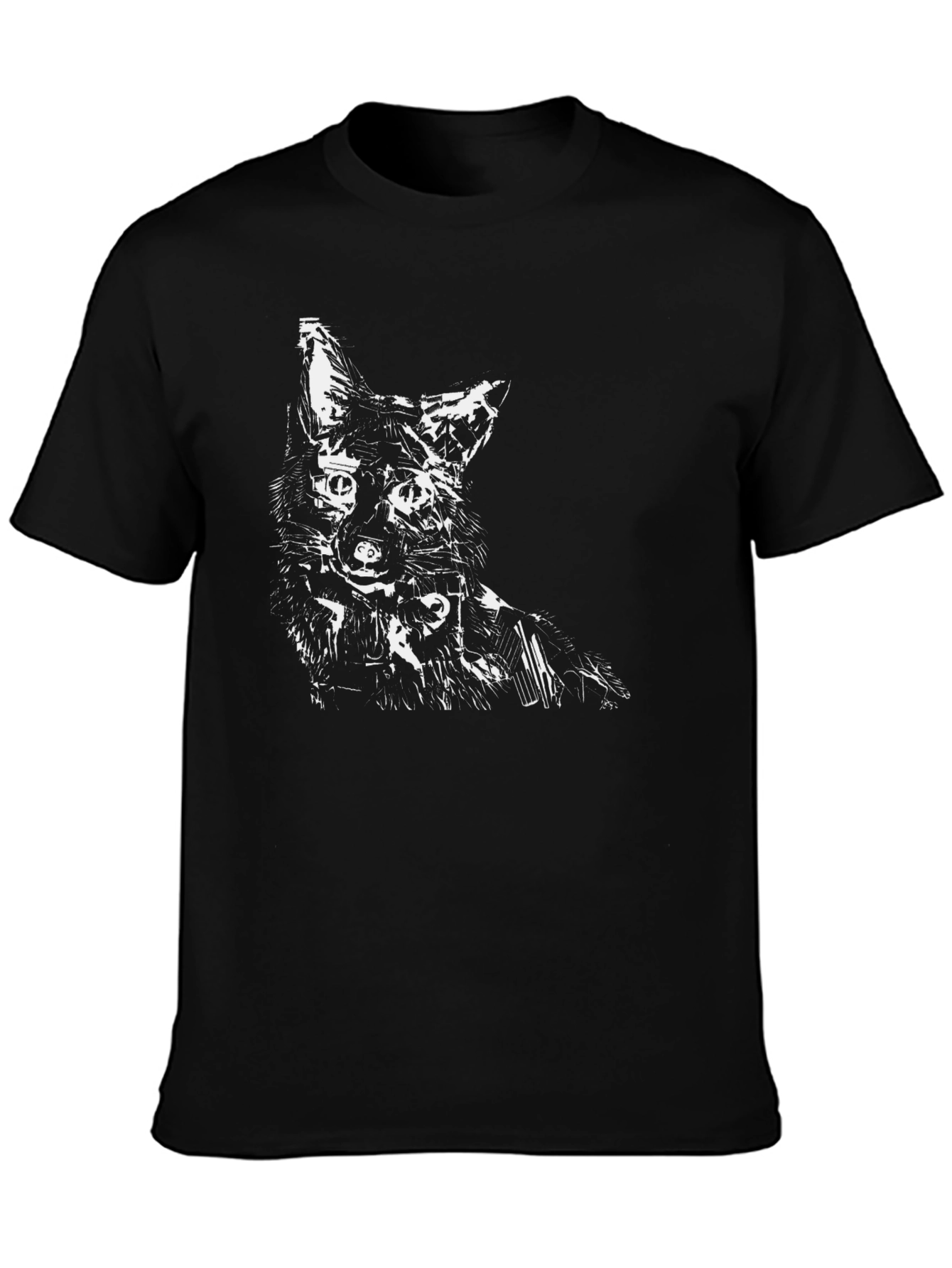 Black Abstract Fox Graphic Black T-Shirt view 3