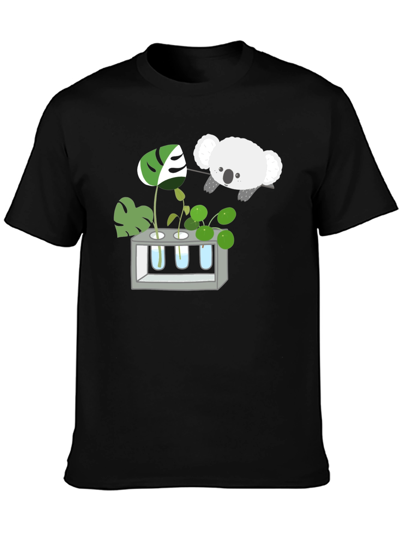 Black Koala & Plant Lover Black T-Shirt view 3