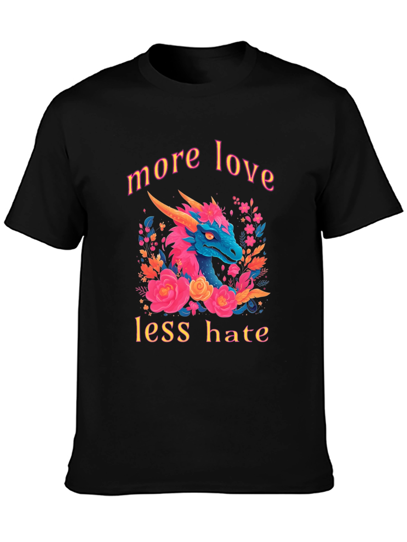 Black Dragon Love T-Shirt - More Love Less Hate Graphic Tee view 3