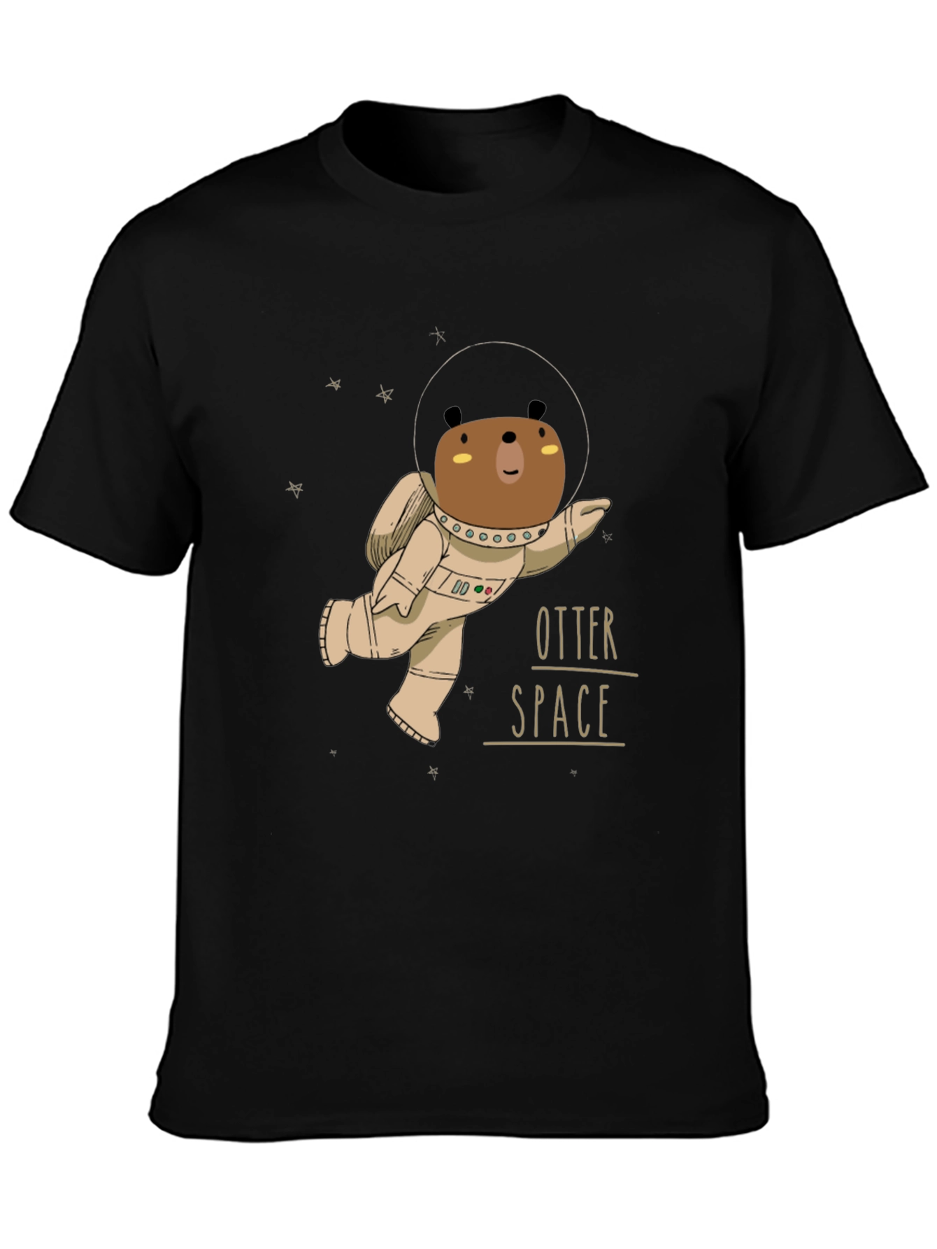 Black Otter Space Black T-Shirt - Astronaut Bear Design view 3