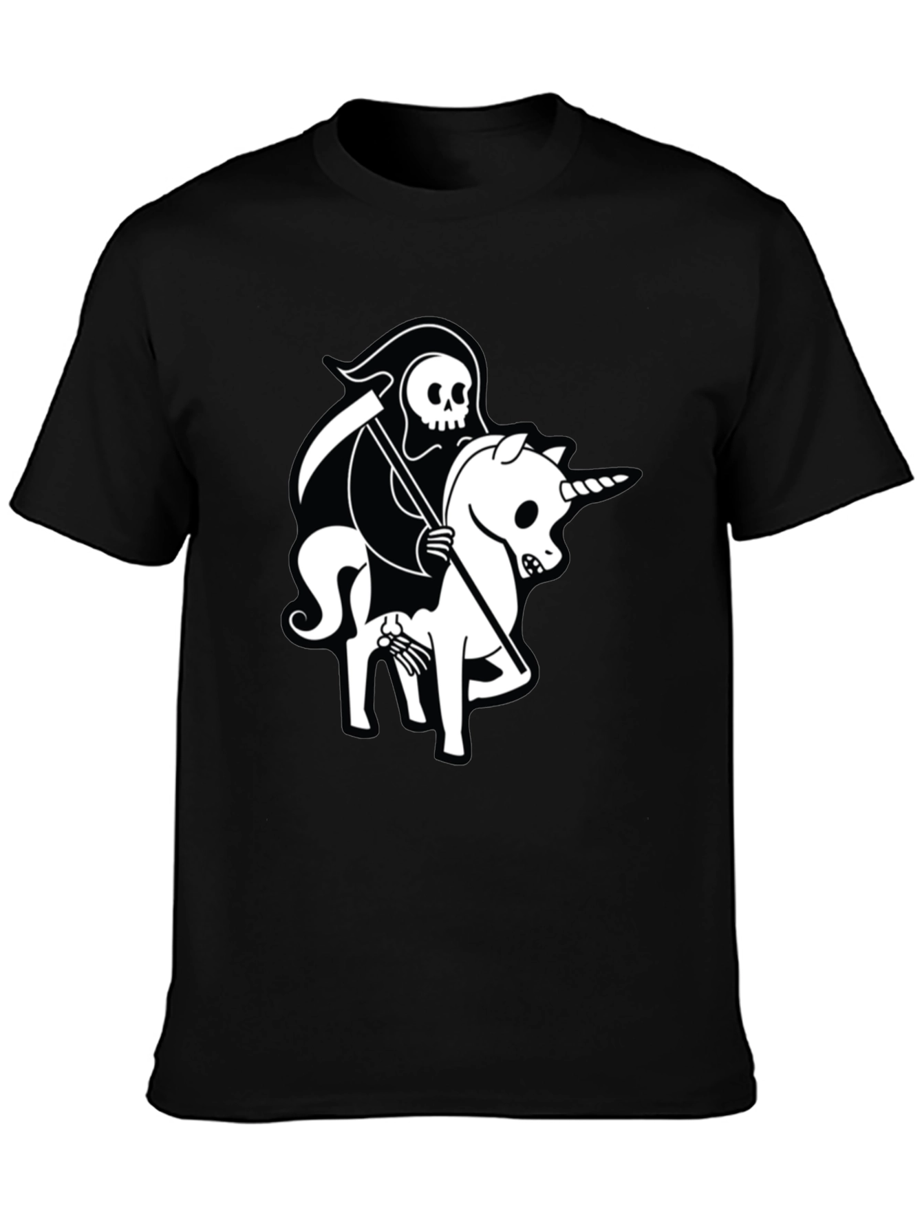 Black Grim Reaper Unicorn Graphic Tee - Black Cotton T-Shirt view 3