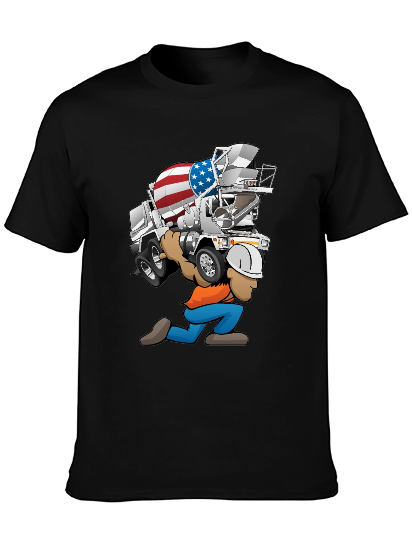 Black USA Cement Truck Cartoon T-Shirt view 3