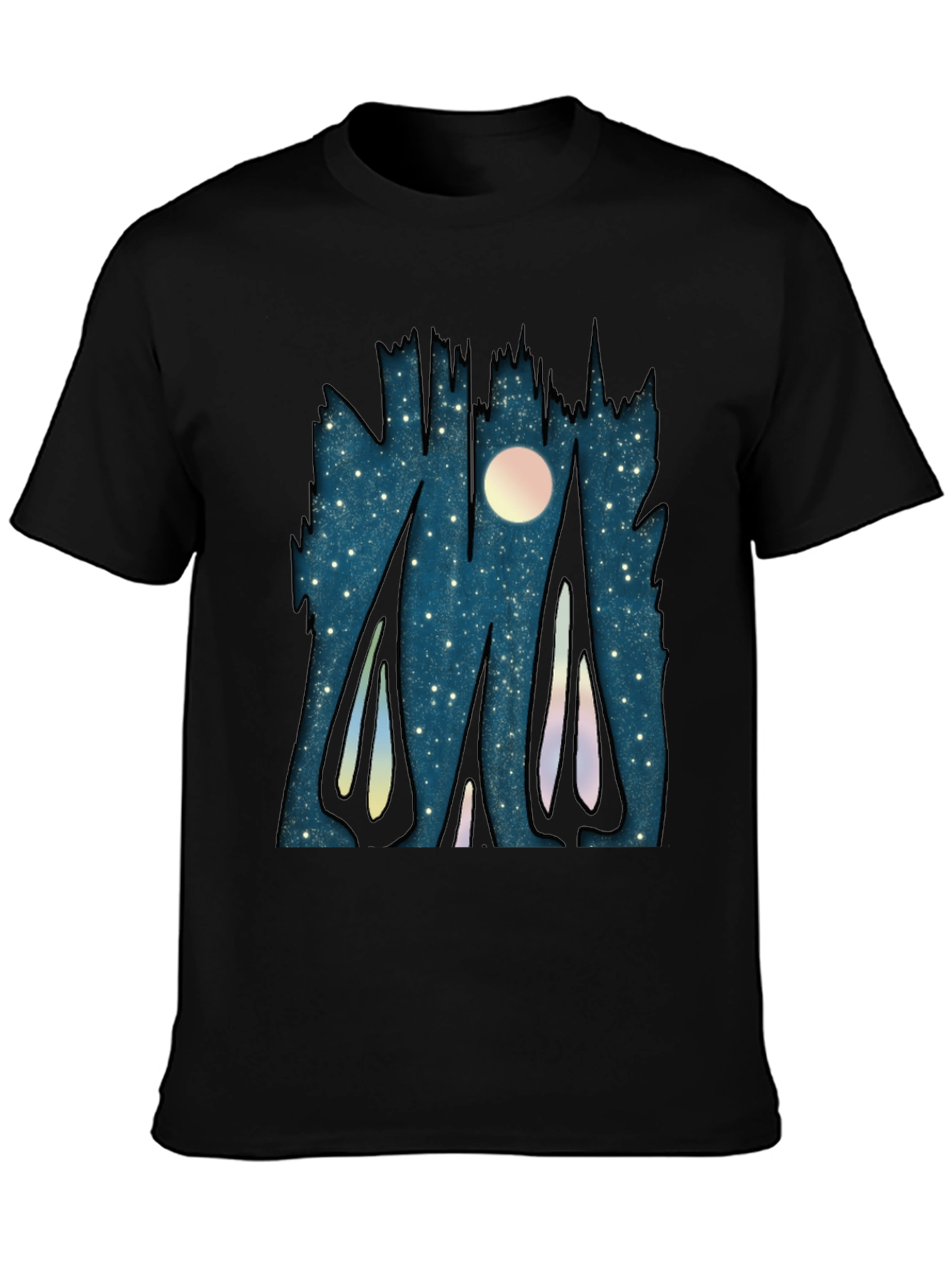 Black Starry Night Forest Graphic T-Shirt view 3