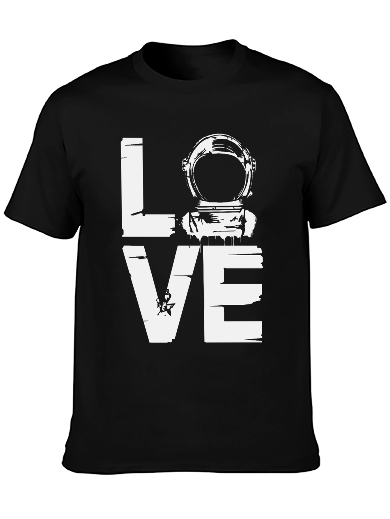 Black Love Astronaut Graphic T-Shirt - Black Cotton Tee view 3