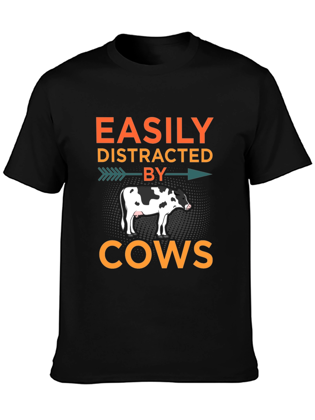 Black Easily Distracted By Cows T-Shirt, Black view 3