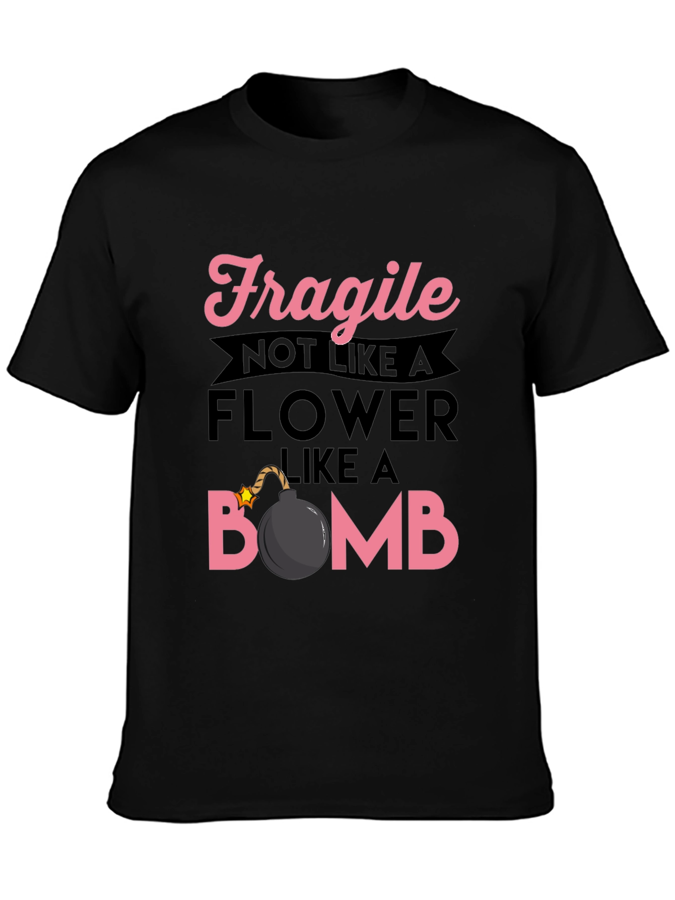 Black Fragile Like A Bomb Graphic T-Shirt view 3