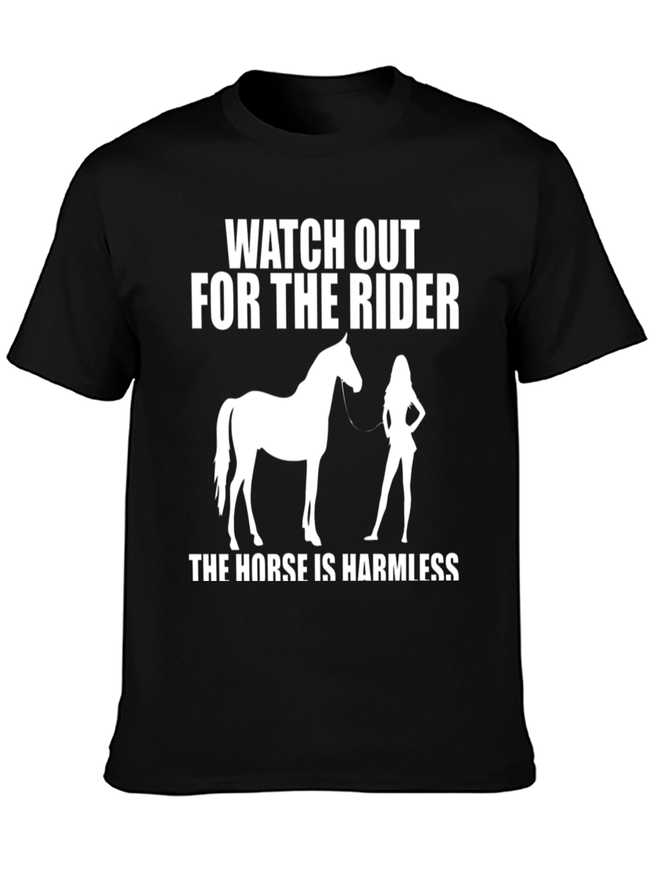 Black Humorous Horse Rider T-Shirt - Watch Out for the Rider! view 3