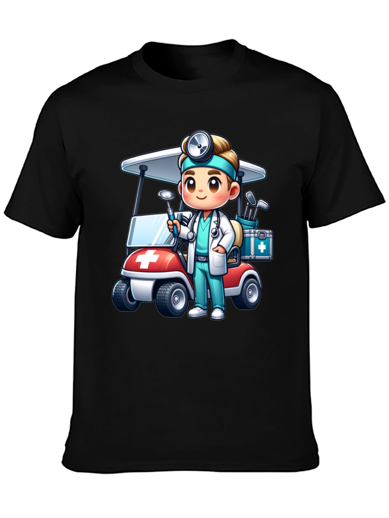 Black Doctor Golf Cart T-Shirt - Novelty Tee view 3