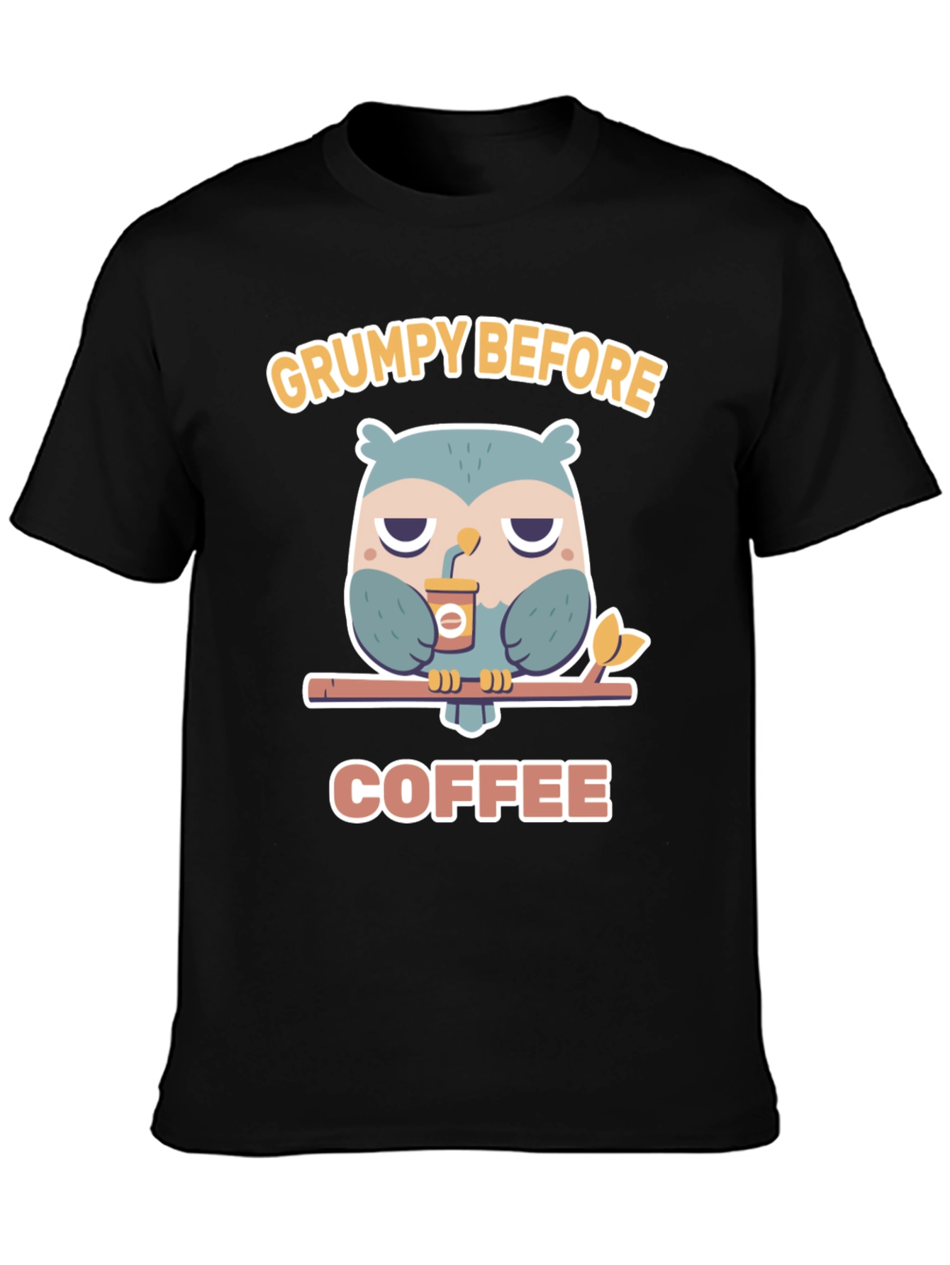 Black Grumpy Before Coffee Owl Graphic Tee view 3