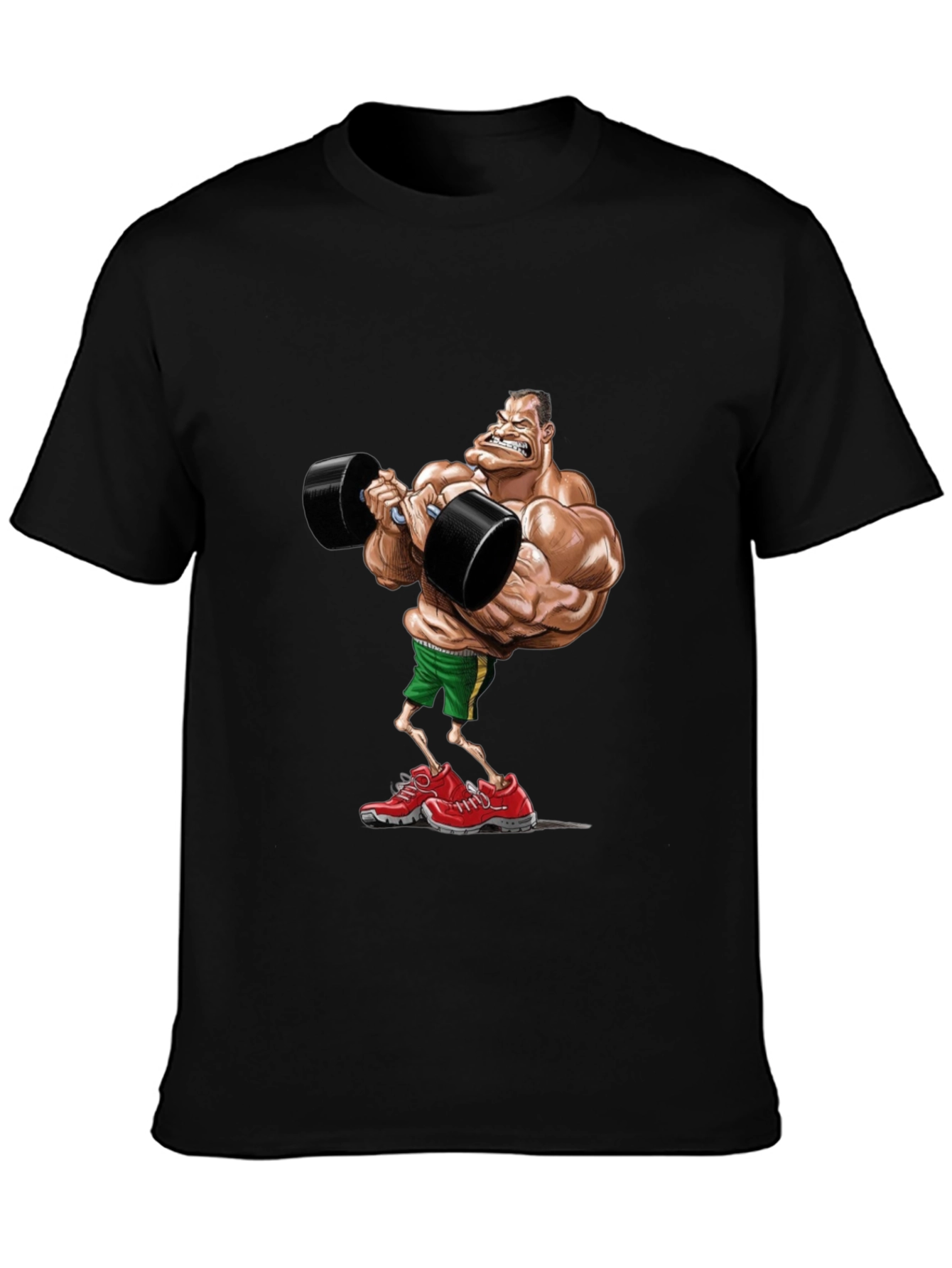 Black Cartoon Bodybuilder Black T-Shirt view 3