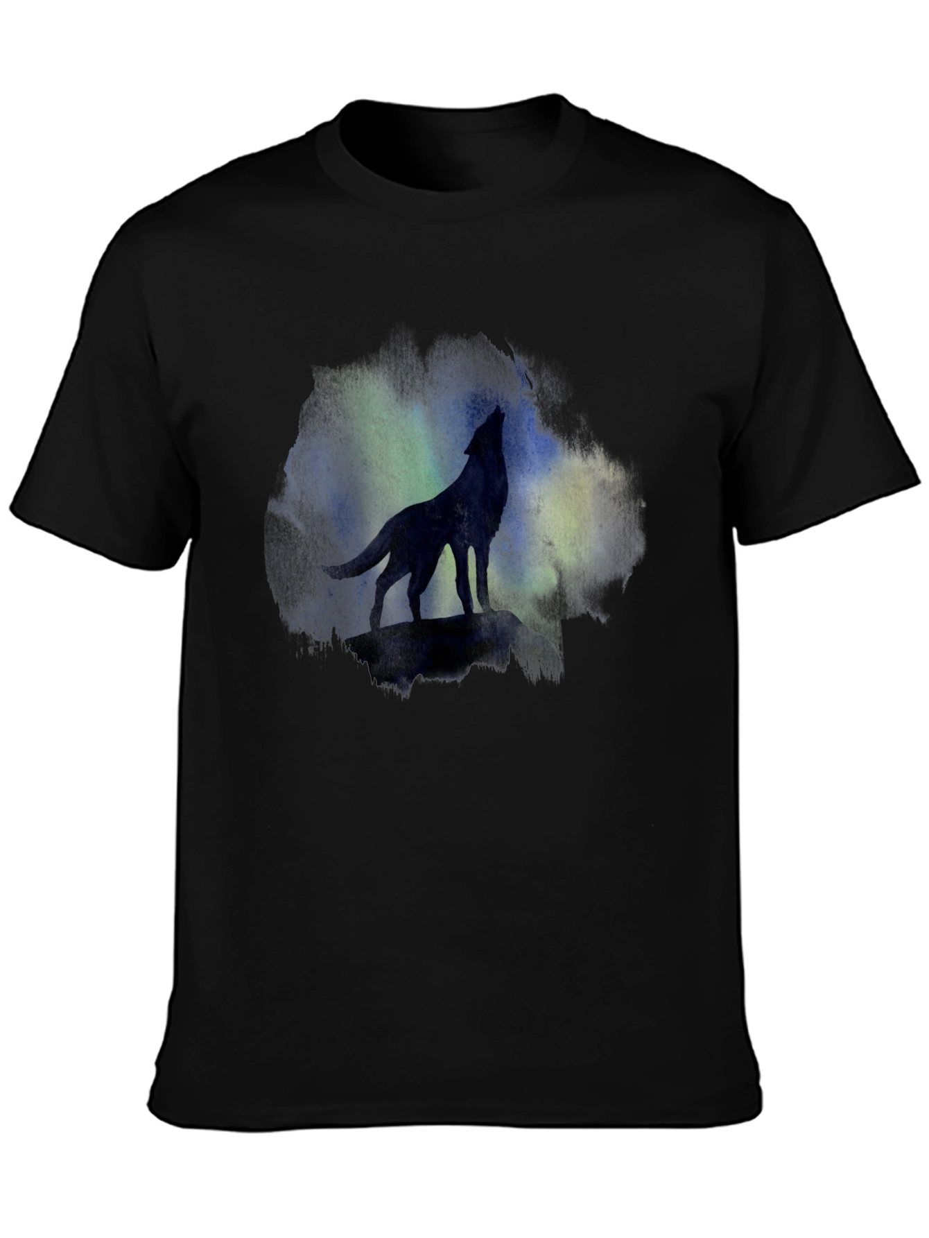 Black Wolf Howling at Aurora Borealis T-Shirt view 3