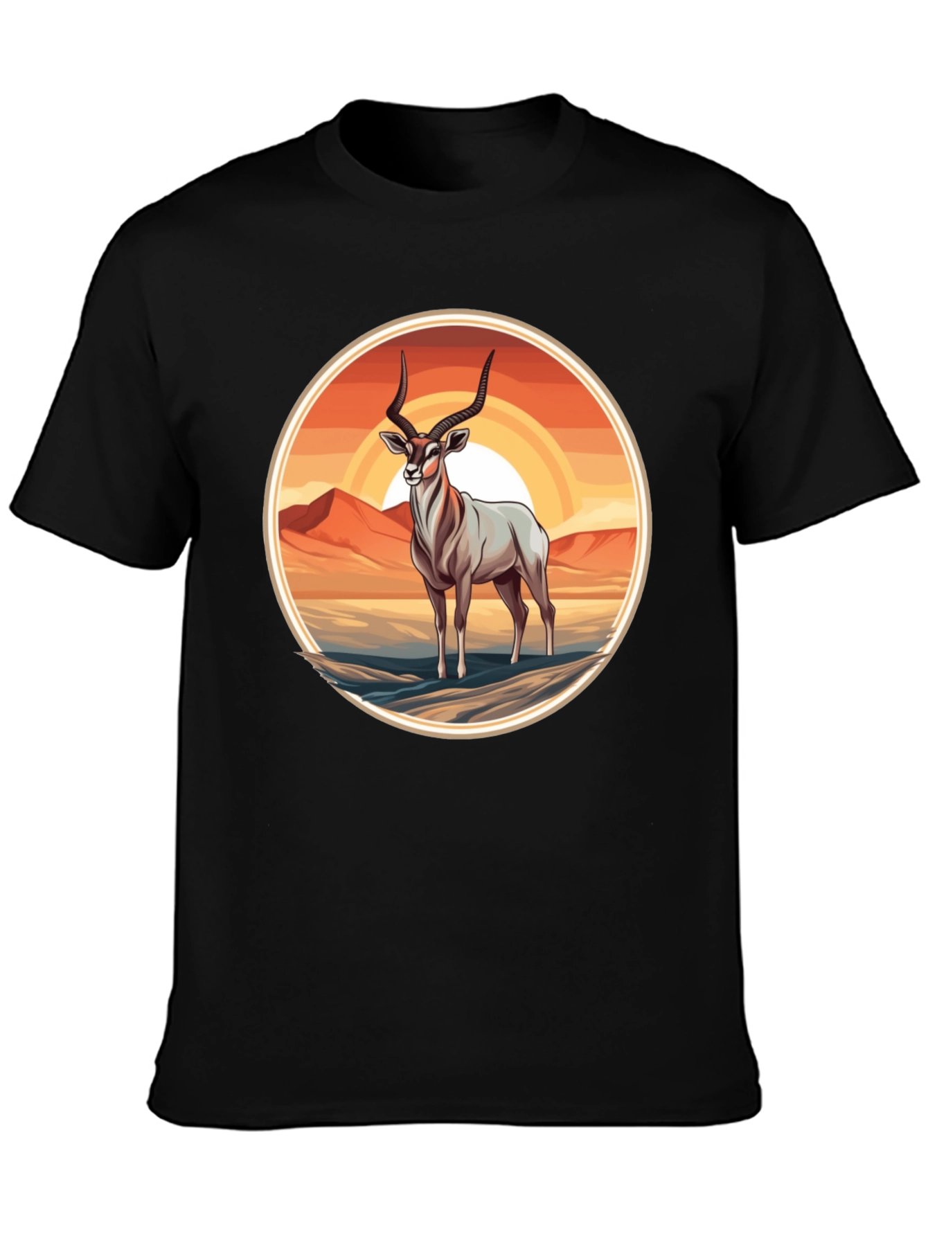 Black Antelope Graphic Tee - Desert Sunset Design view 3