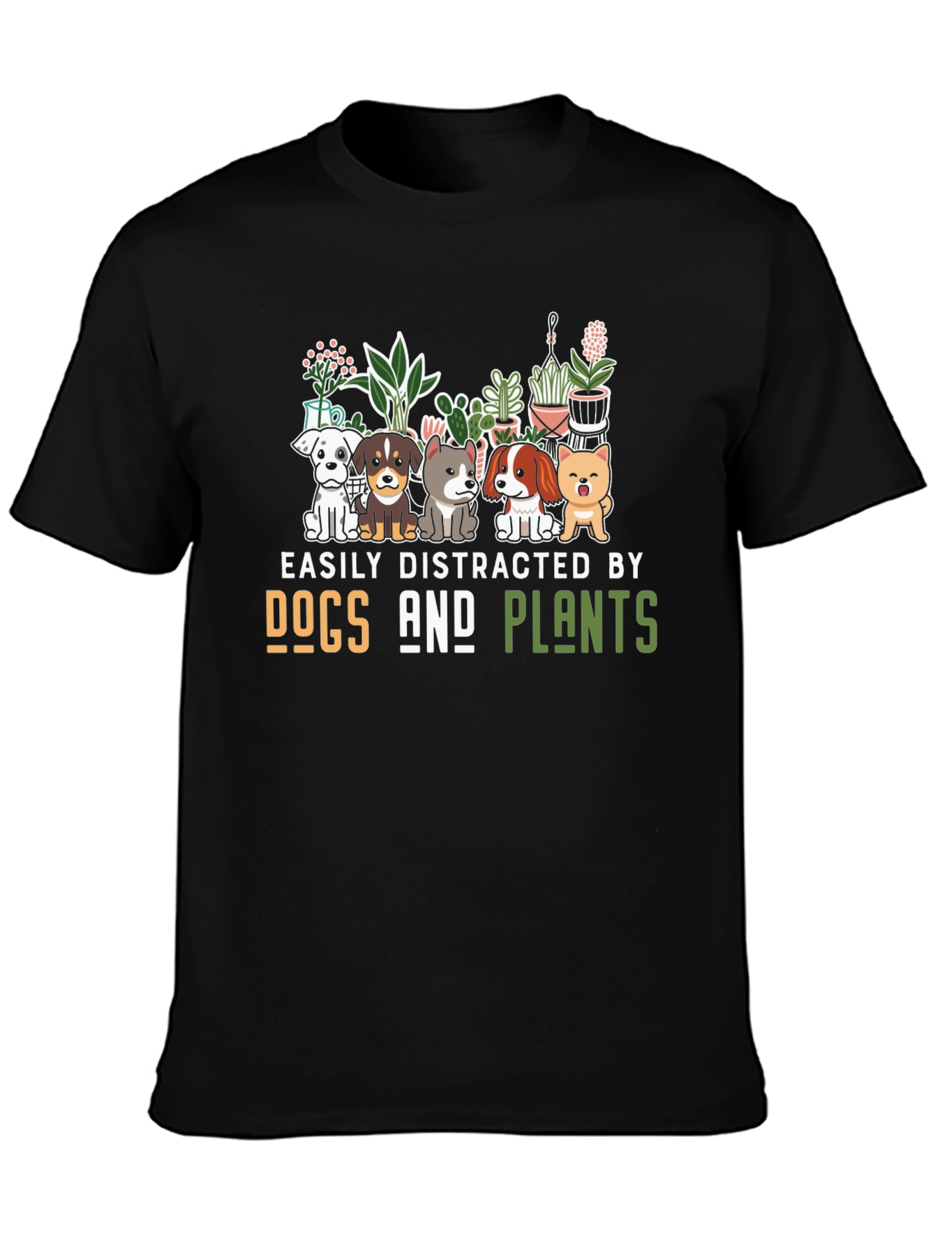 Black Easily Distracted by Dogs and Plants T-Shirt view 3