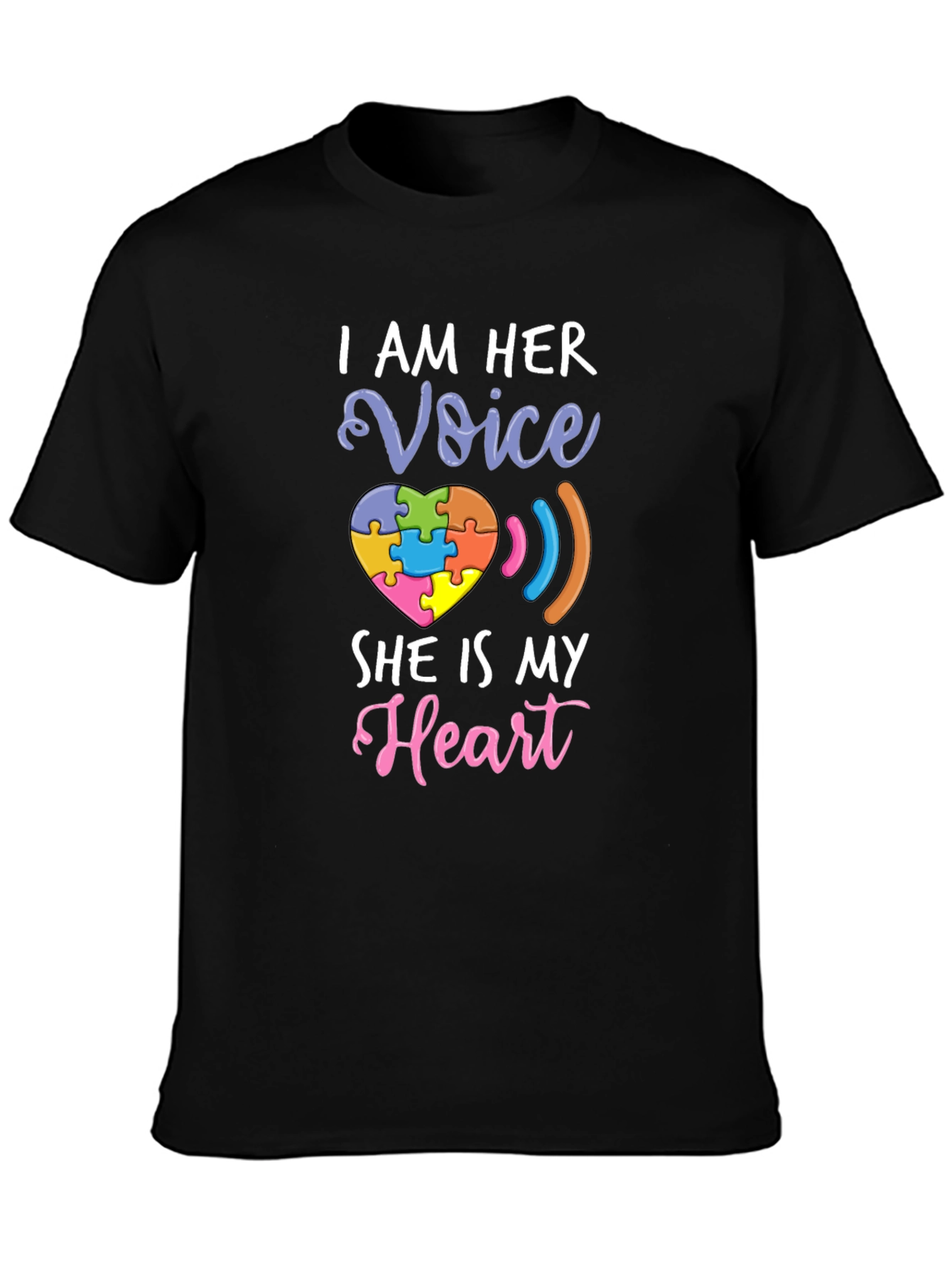 Black Autism Awareness T-Shirt - I Am Her Voice, She Is My Heart view 3