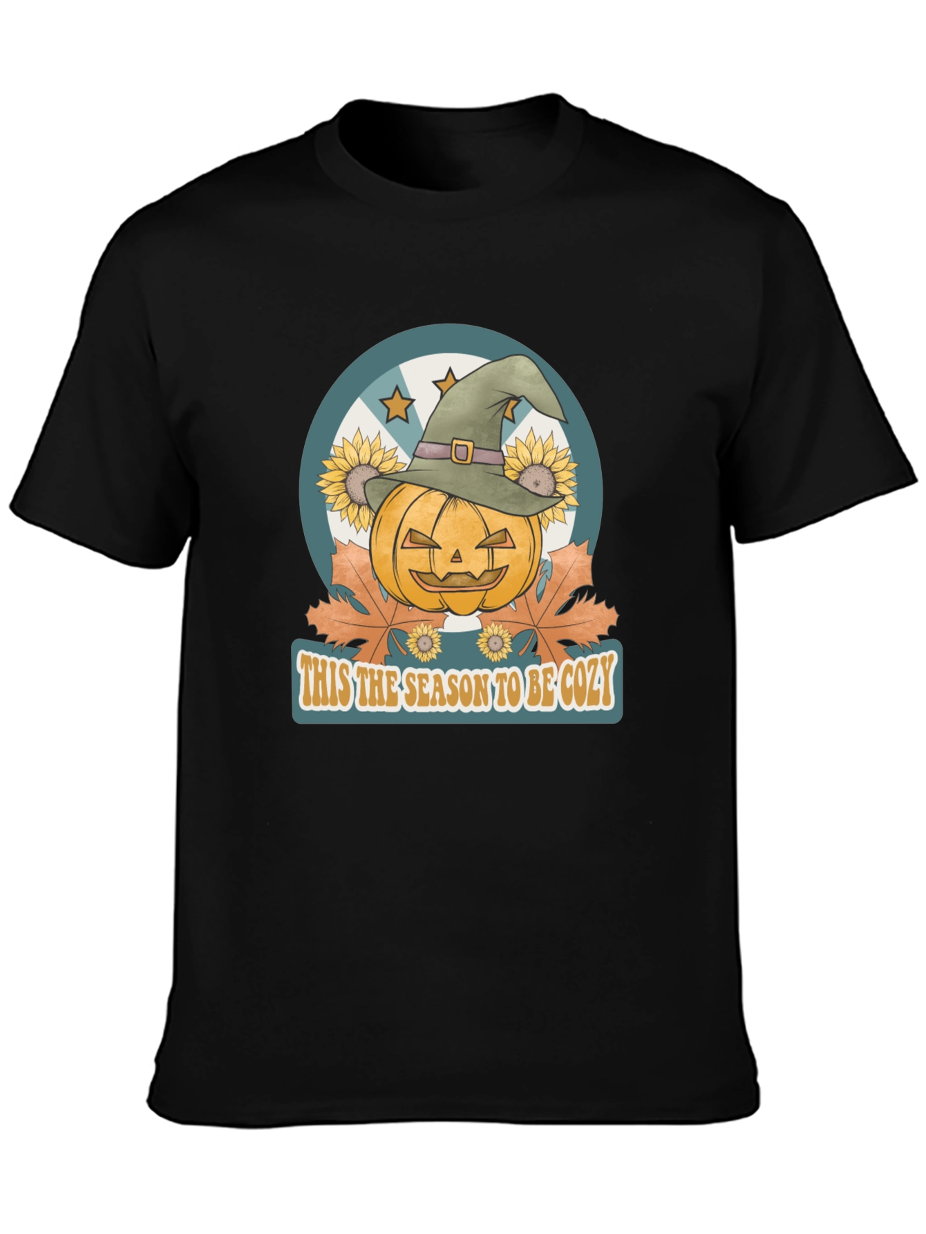 Black Cozy Season Pumpkin Witch Hat Graphic Tee view 3