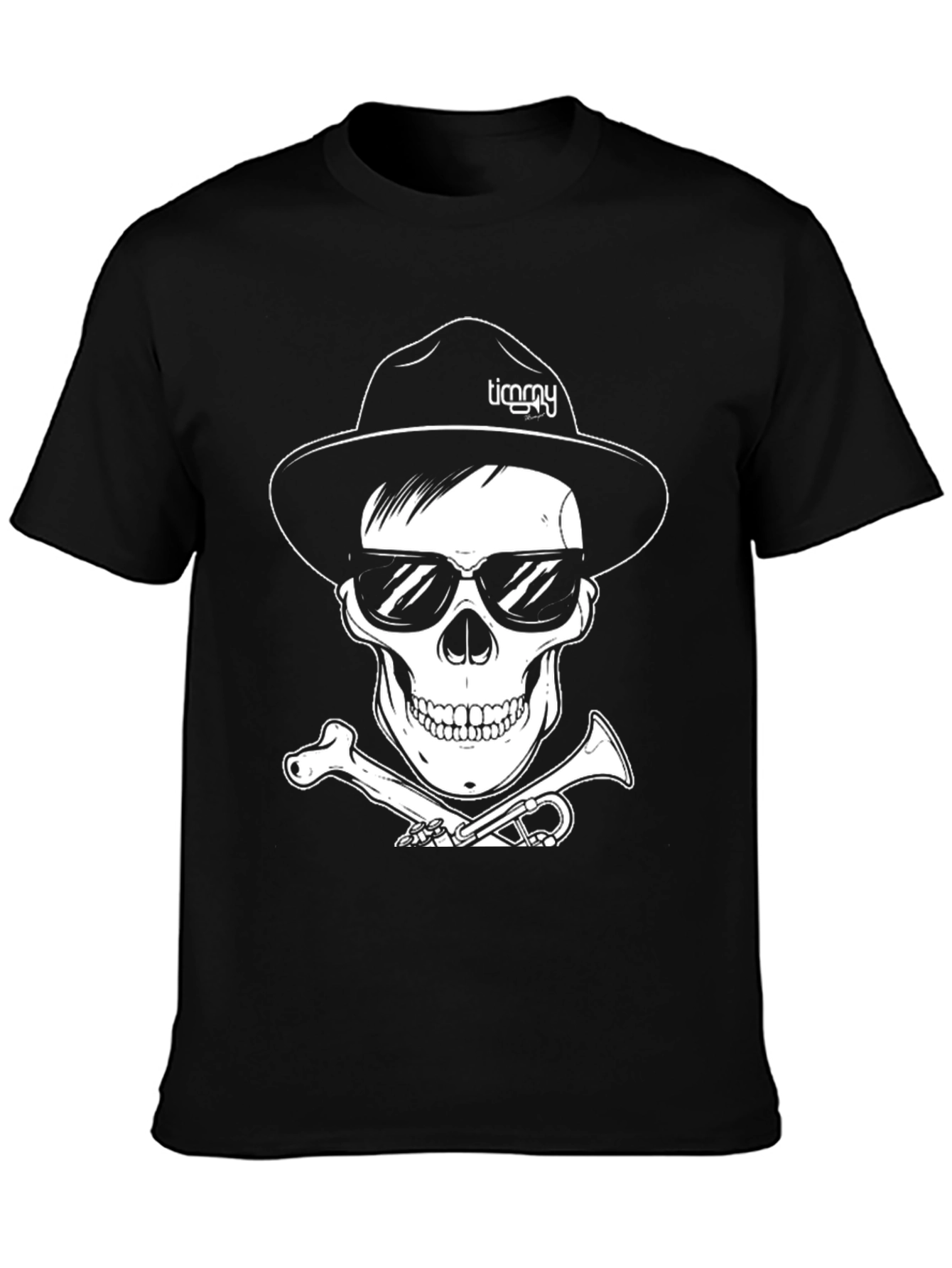 Black Skull with Hat & Sunglasses Graphic Tee view 3