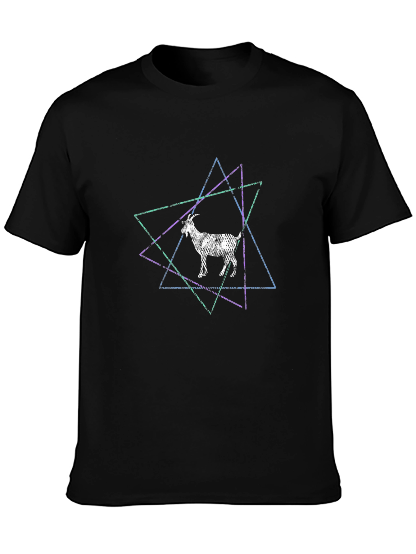 Black Geometric Goat Graphic Tee - Black Cotton Blend view 3