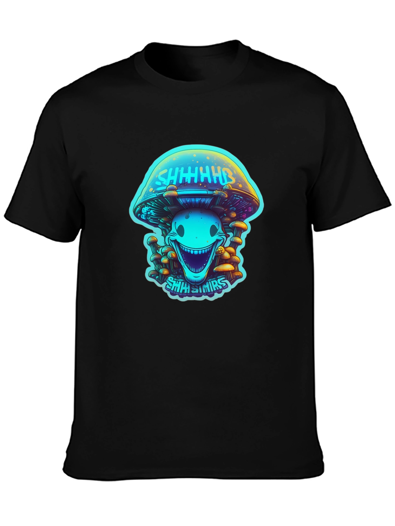 Black Trippy Mushroom Graphic Tee - Black Cotton Blend view 3
