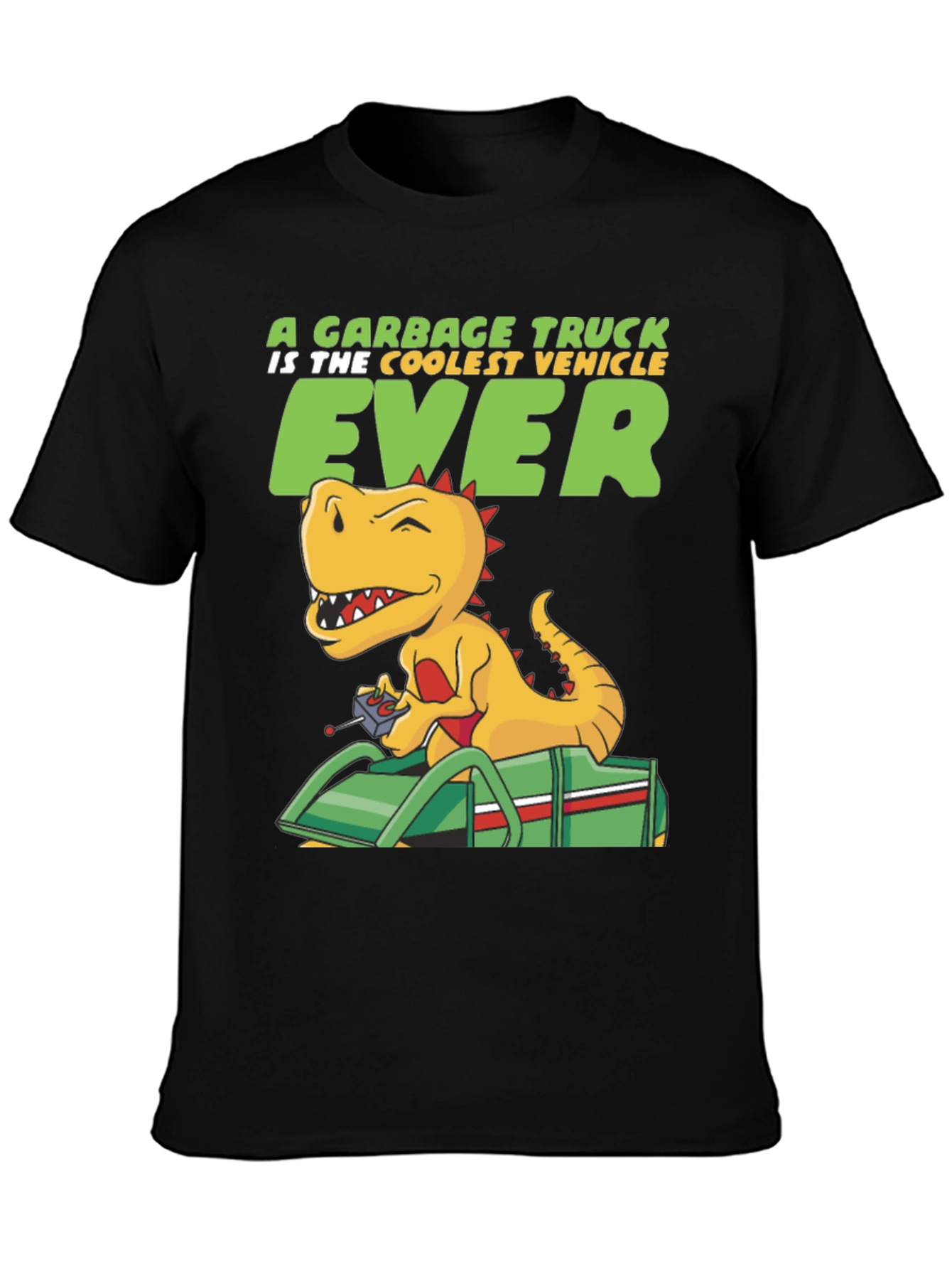 Black Cool Dinosaur Garbage Truck T-Shirt view 3