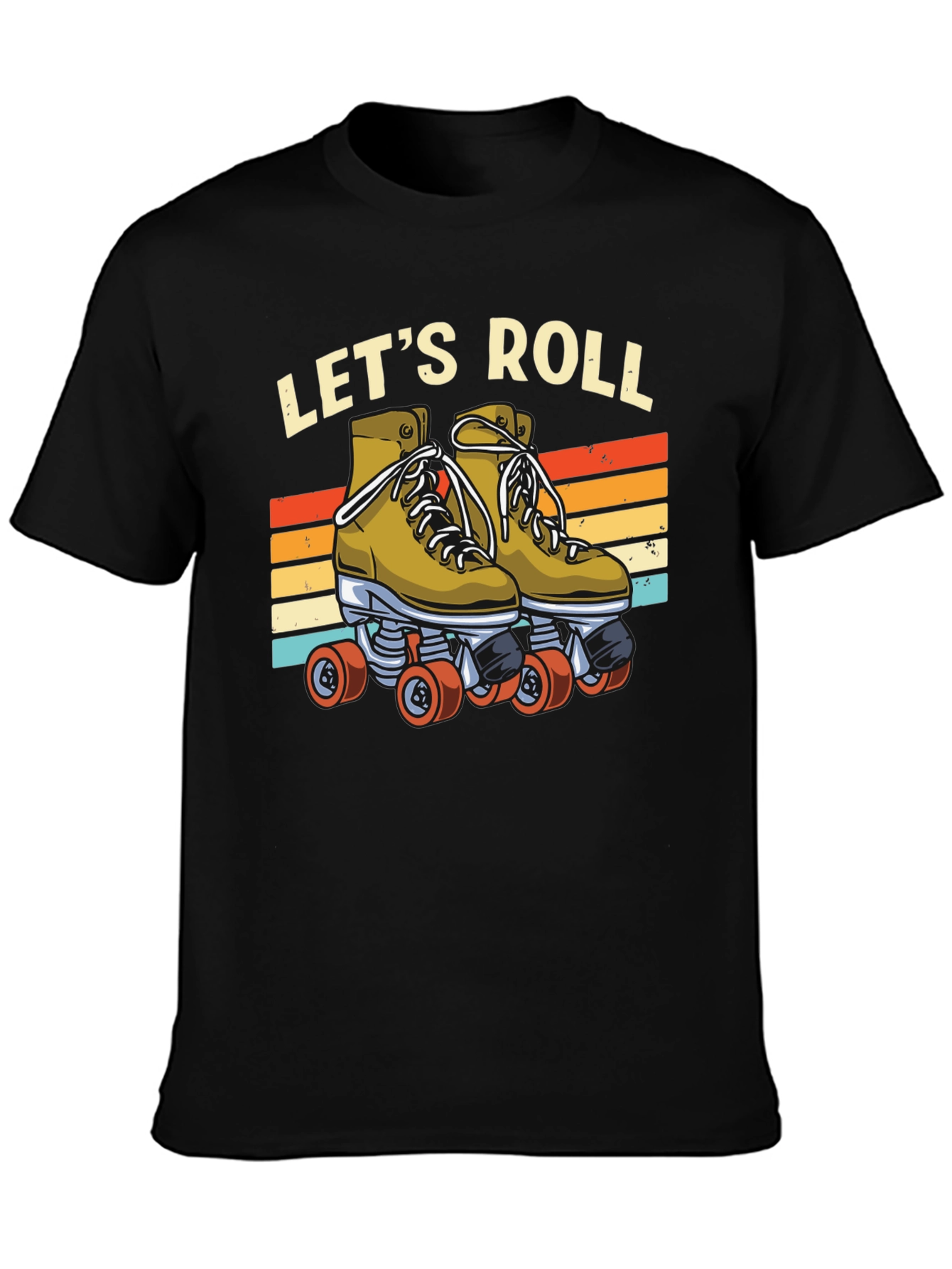 Black Let's Roll Retro Roller Skate T-Shirt view 3